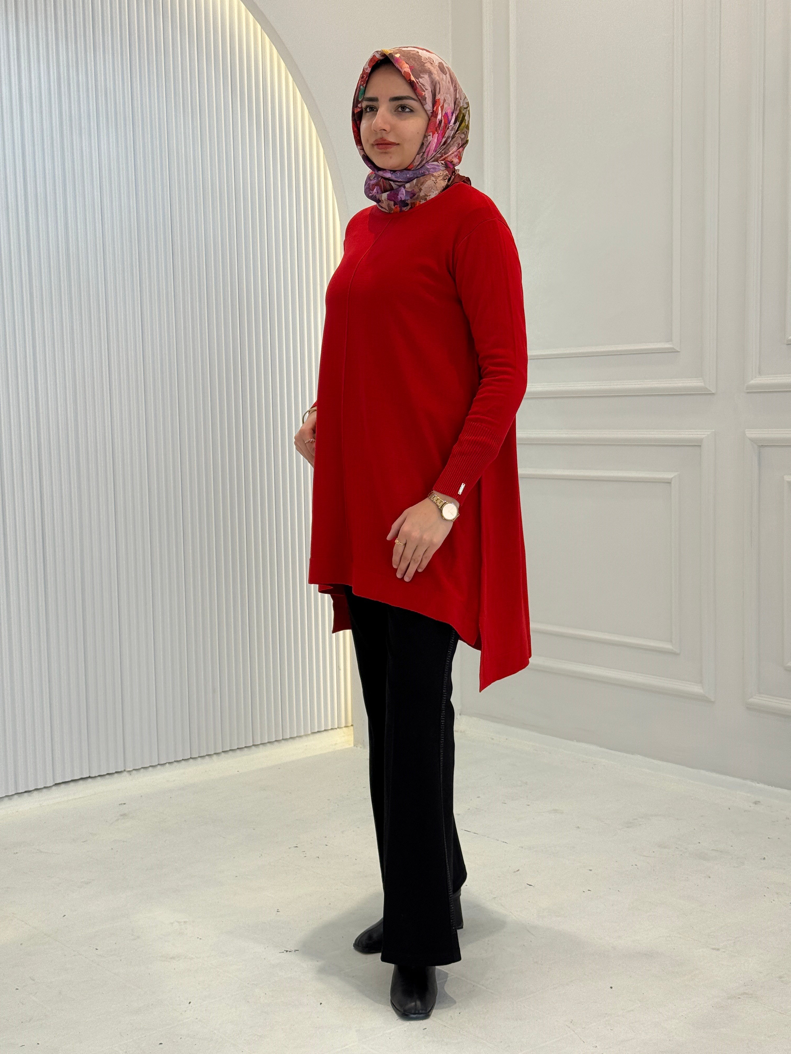 Merserize Triko Tunik Kırmızı OTW123