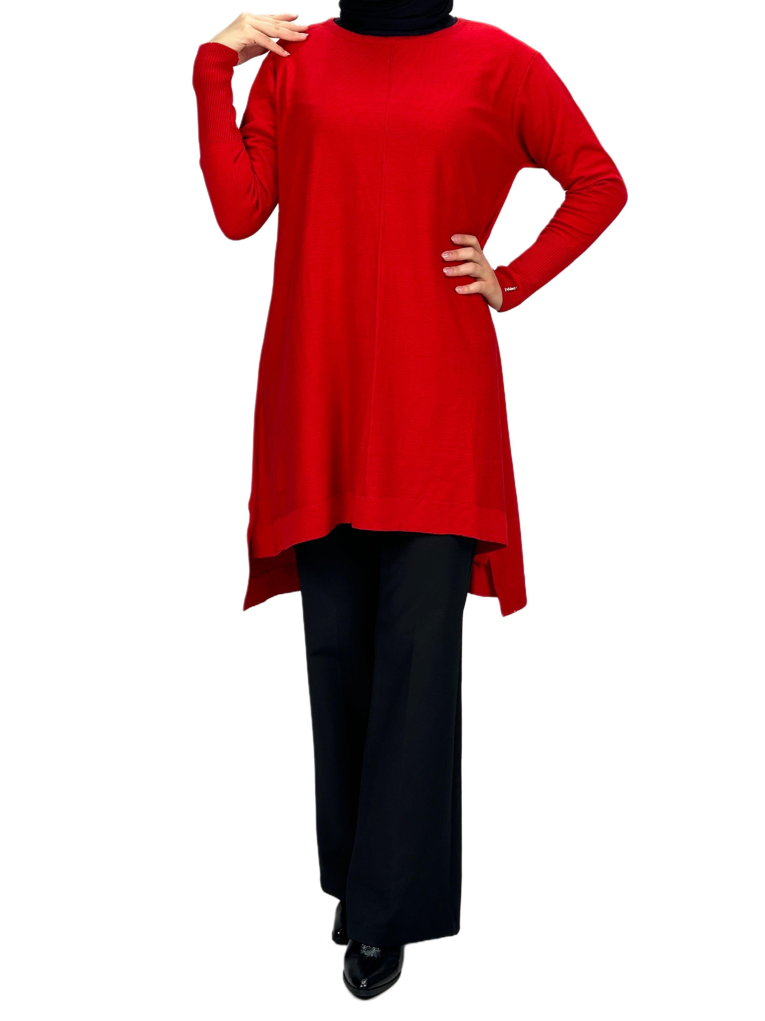 Merserize Triko Tunik Kırmızı OTW123
