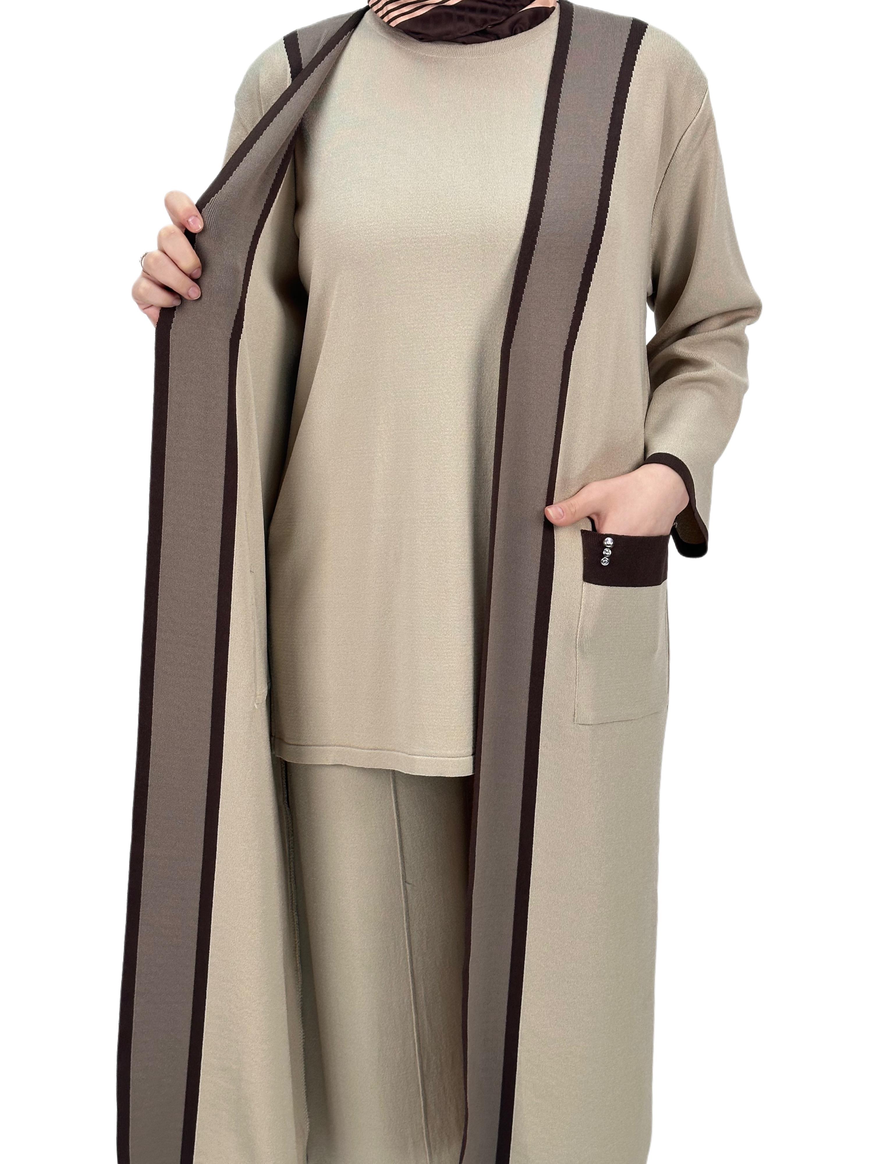 Merserize Triko Üçlü Takım Bej OTW2918