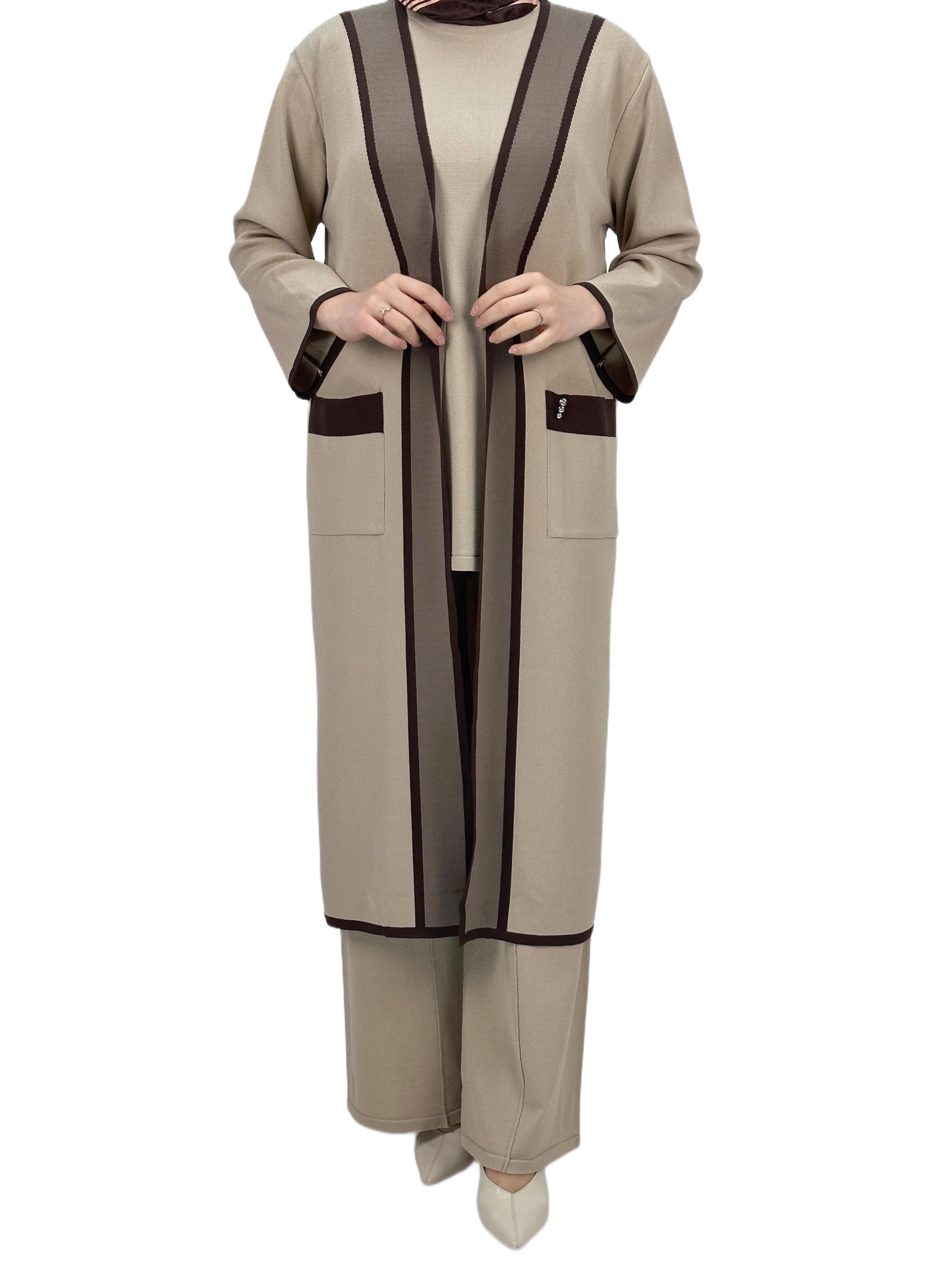 Merserize Triko Üçlü Takım Bej OTW2918