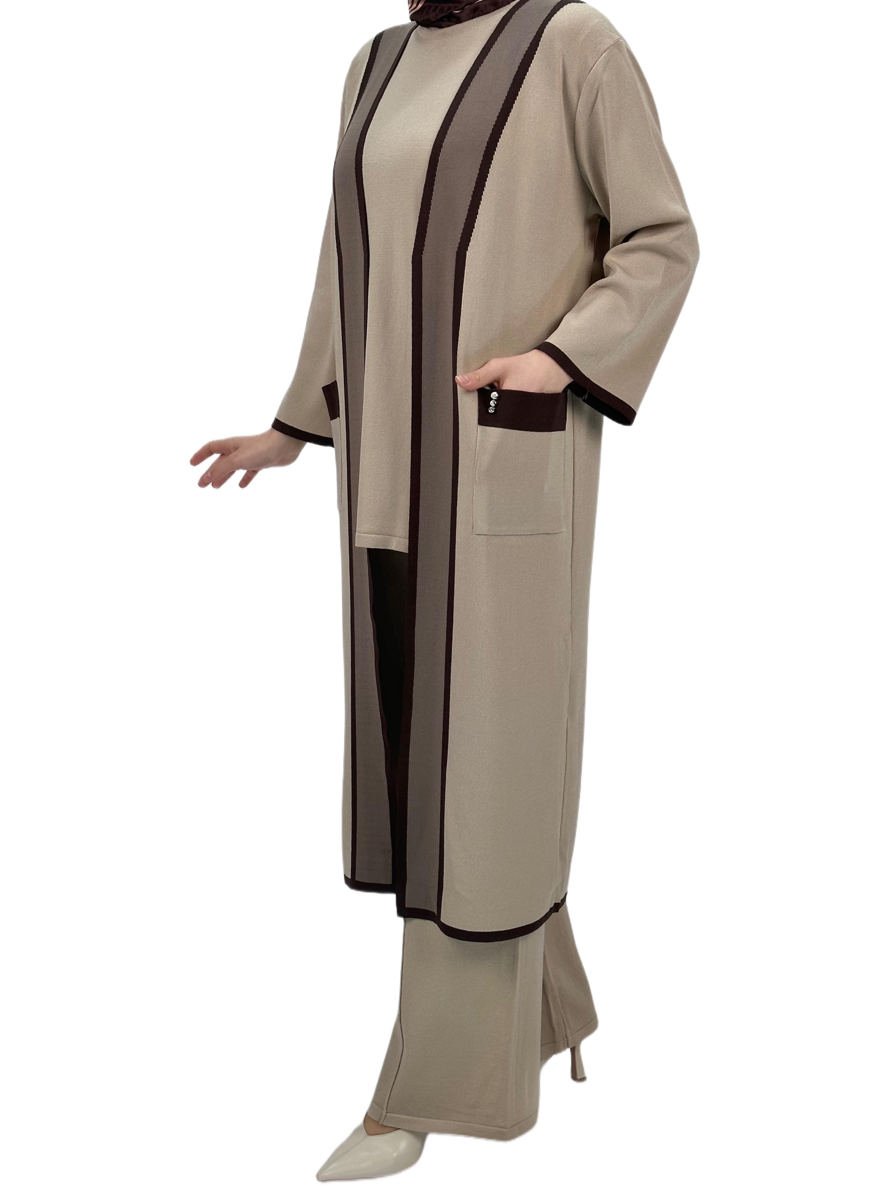 Merserize Triko Üçlü Takım Bej OTW2918