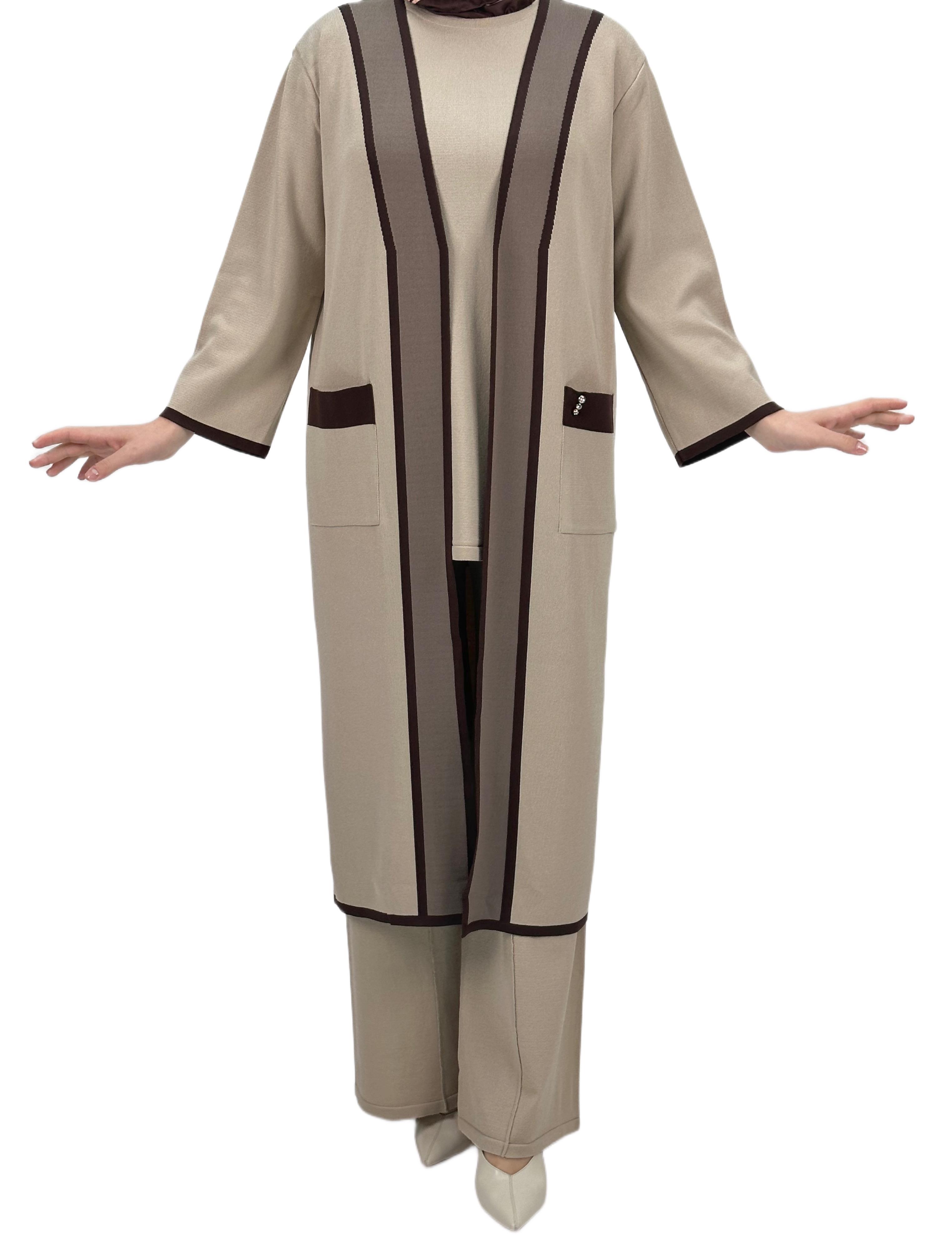 Merserize Triko Üçlü Takım Bej OTW2918