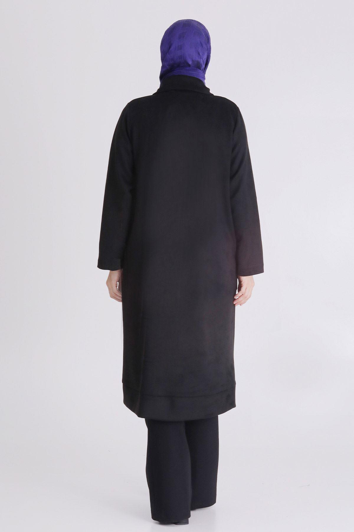 Minimal Stil Fermuar Detaylı Süet Kap Siyah OTW25129