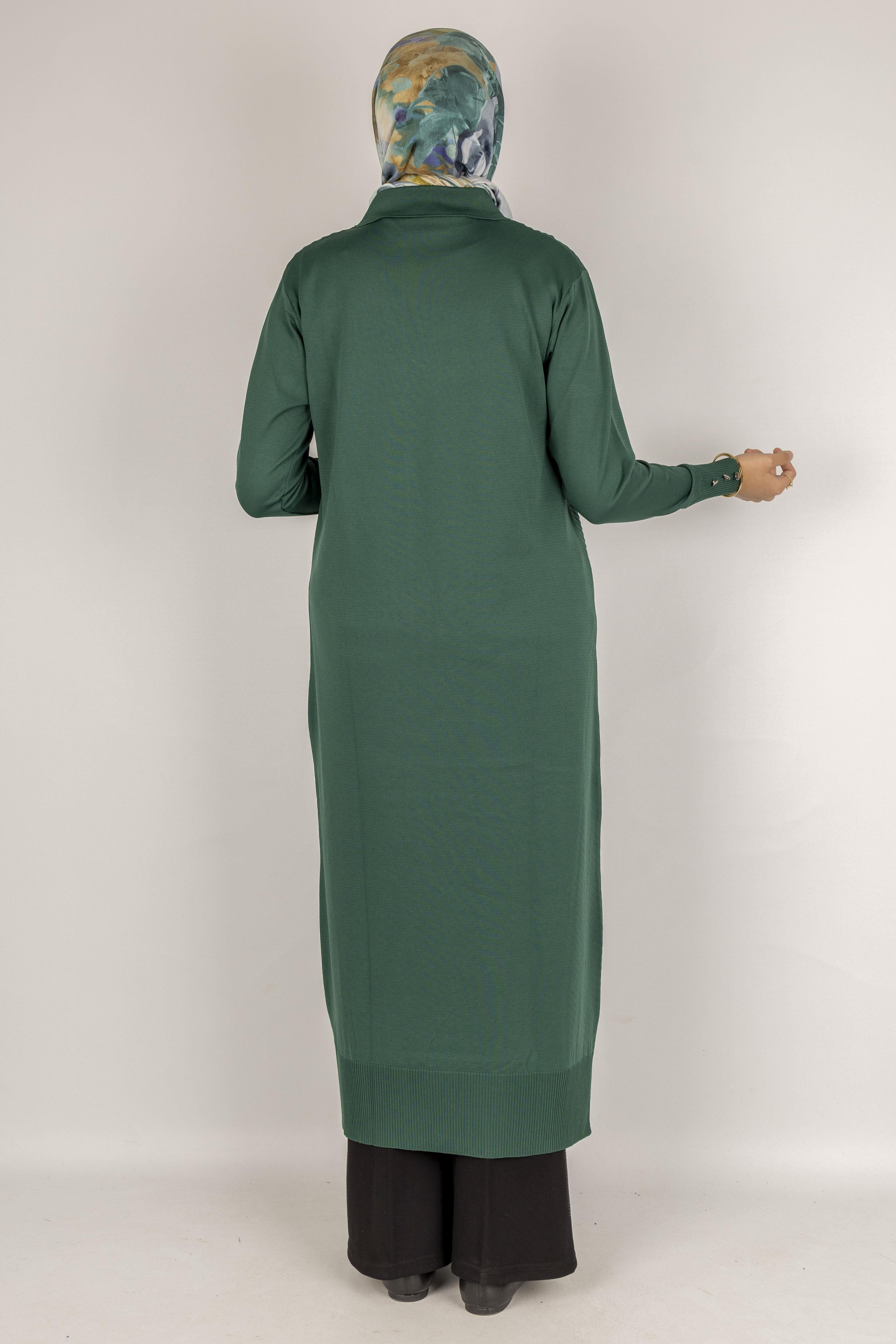 Modern Çizgi Desenli Merserize Elbise Zümrüt OTW1010