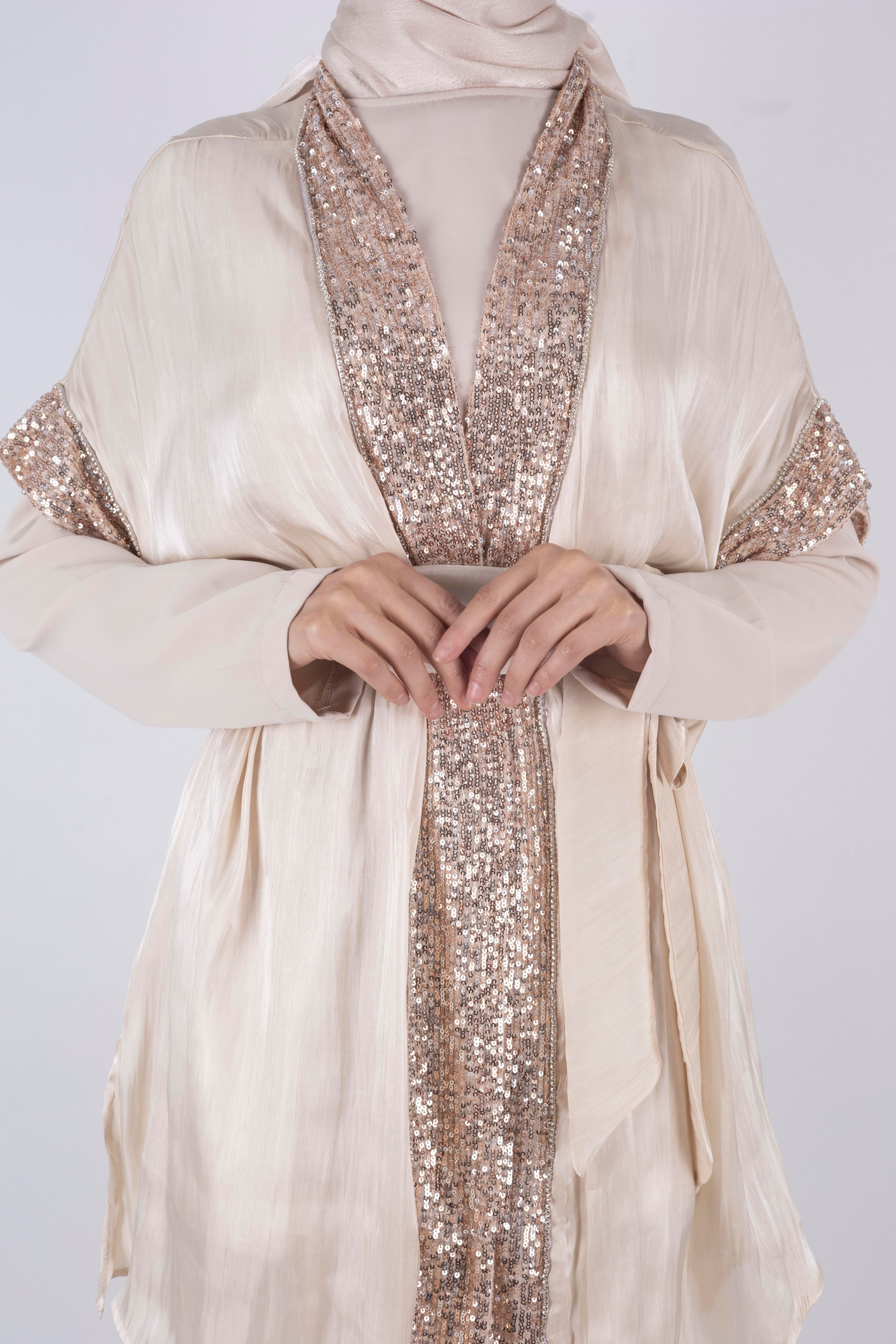 Organze Yelekli Üçlü Takım Bej OTW8422