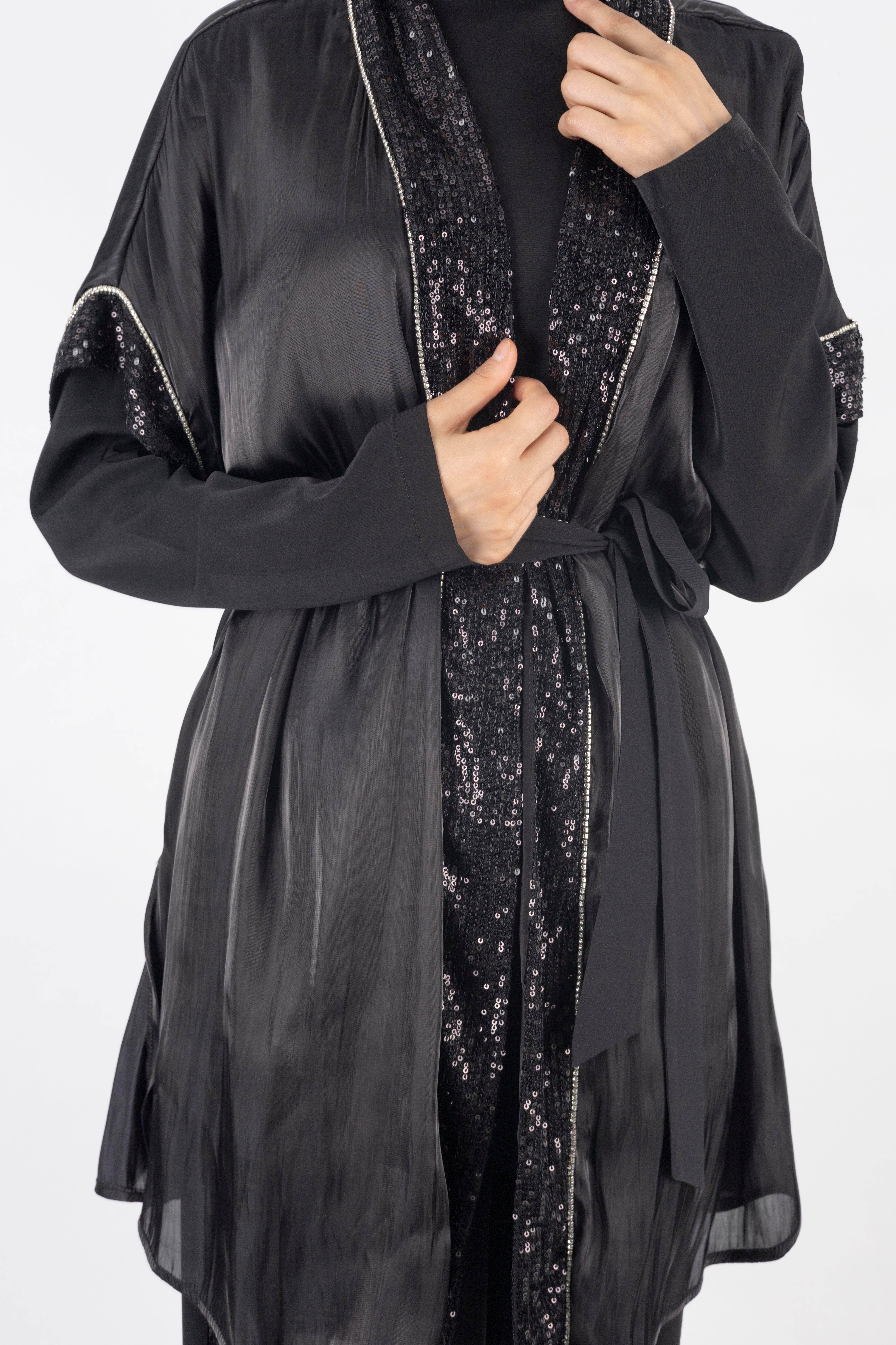 Organze Yelekli Üçlü Takım Siyah OTW8422