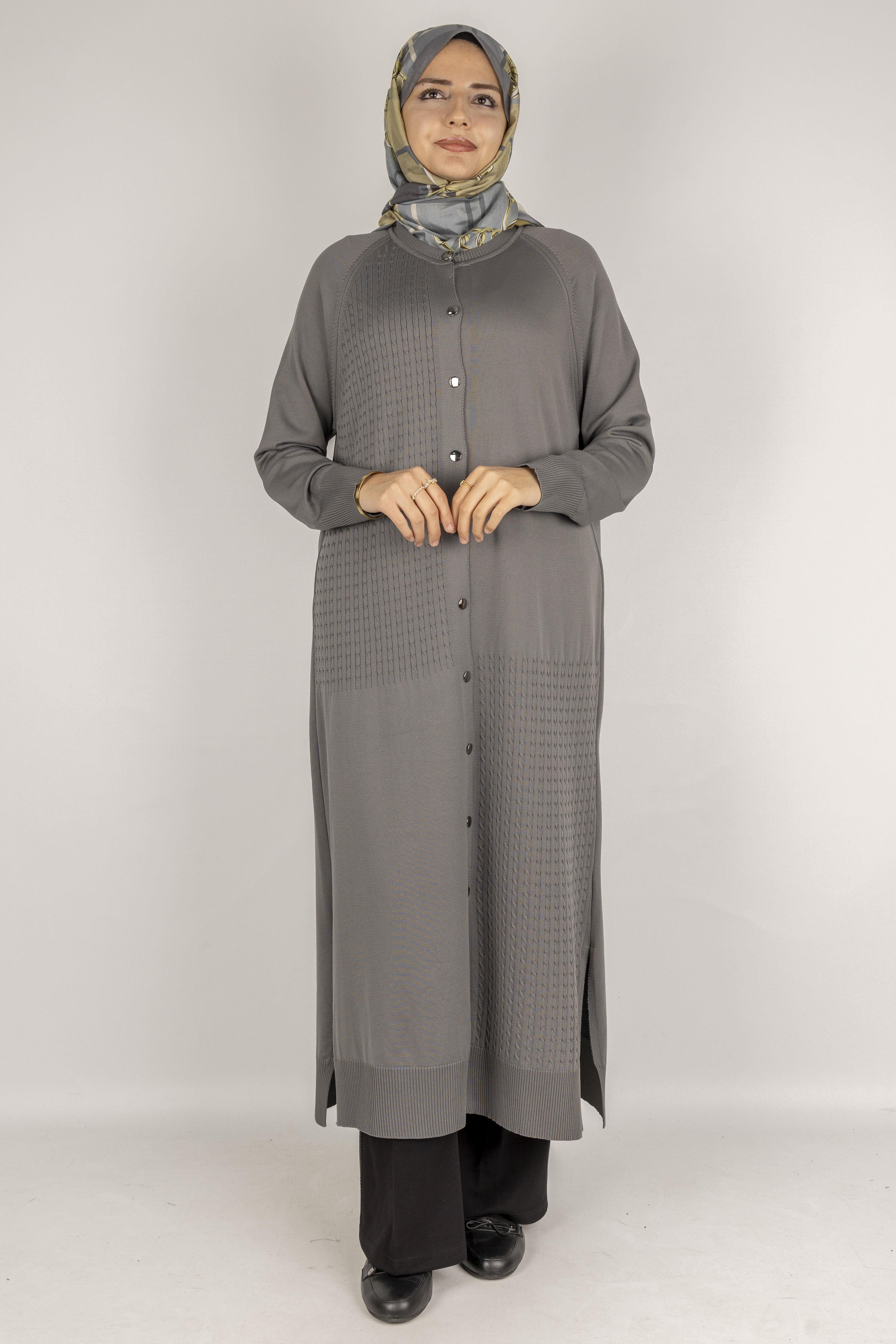 Örgü Desenli Merserize Hırka Gri OTW1037