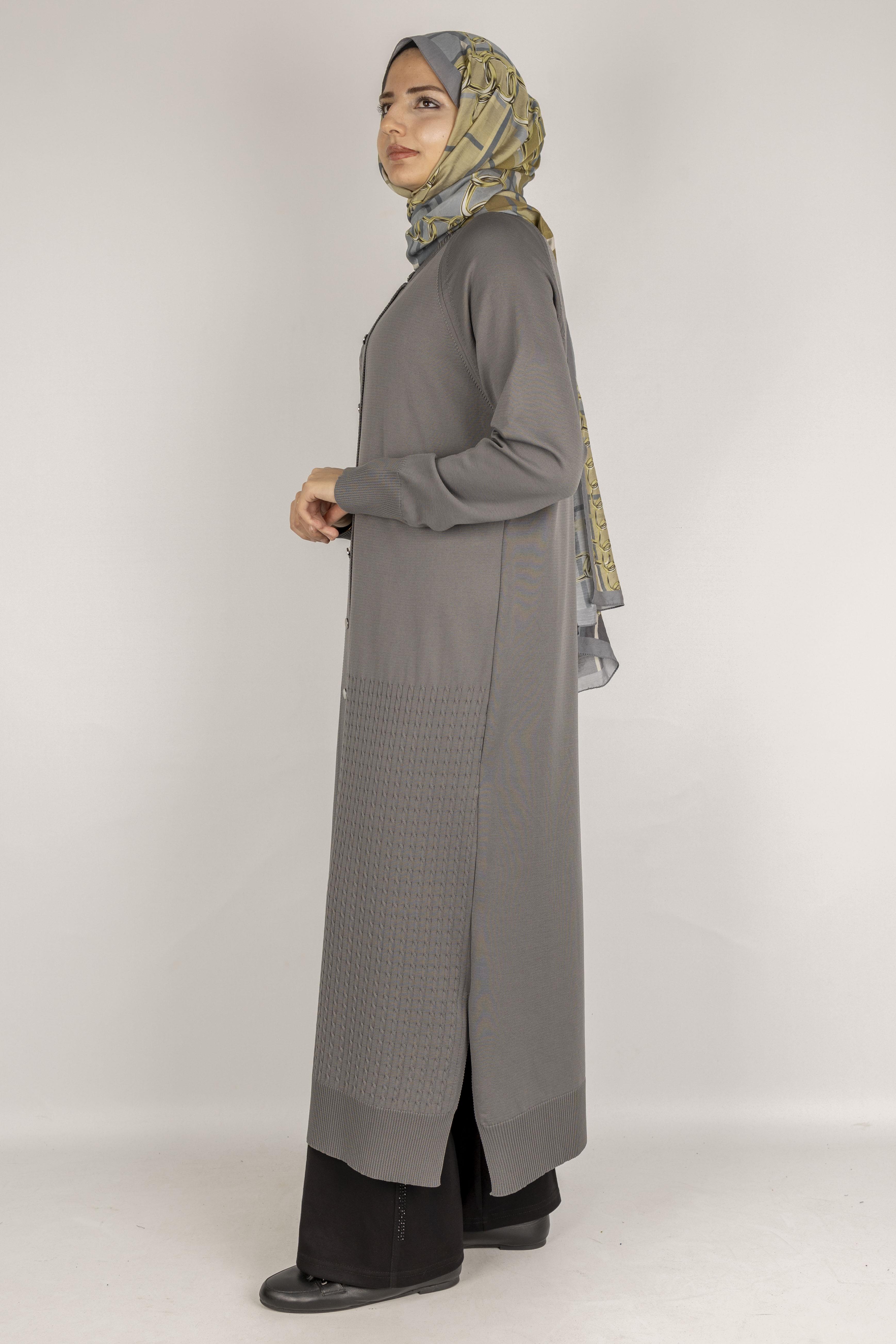 Örgü Desenli Merserize Hırka Gri OTW1037