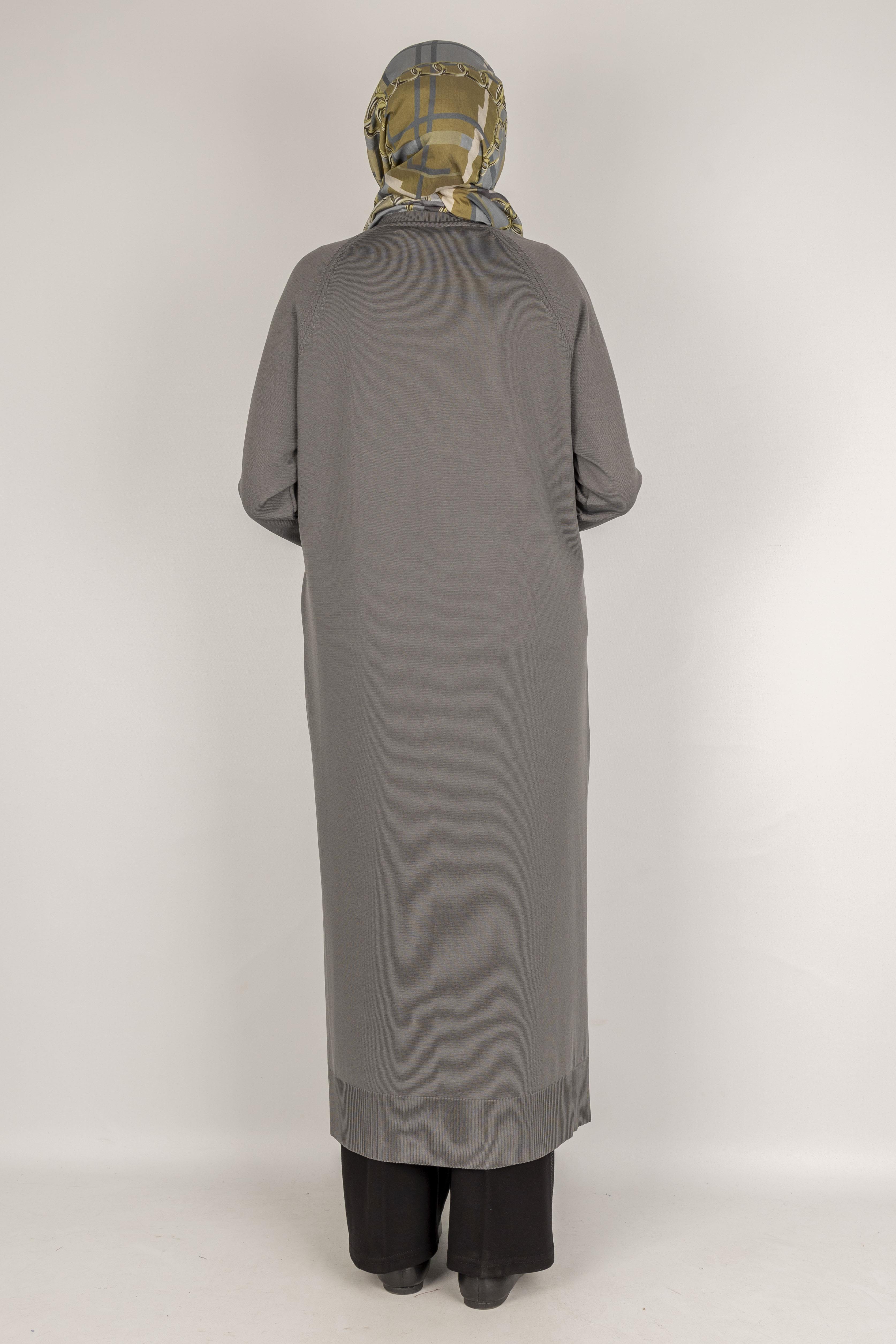 Örgü Desenli Merserize Hırka Gri OTW1037