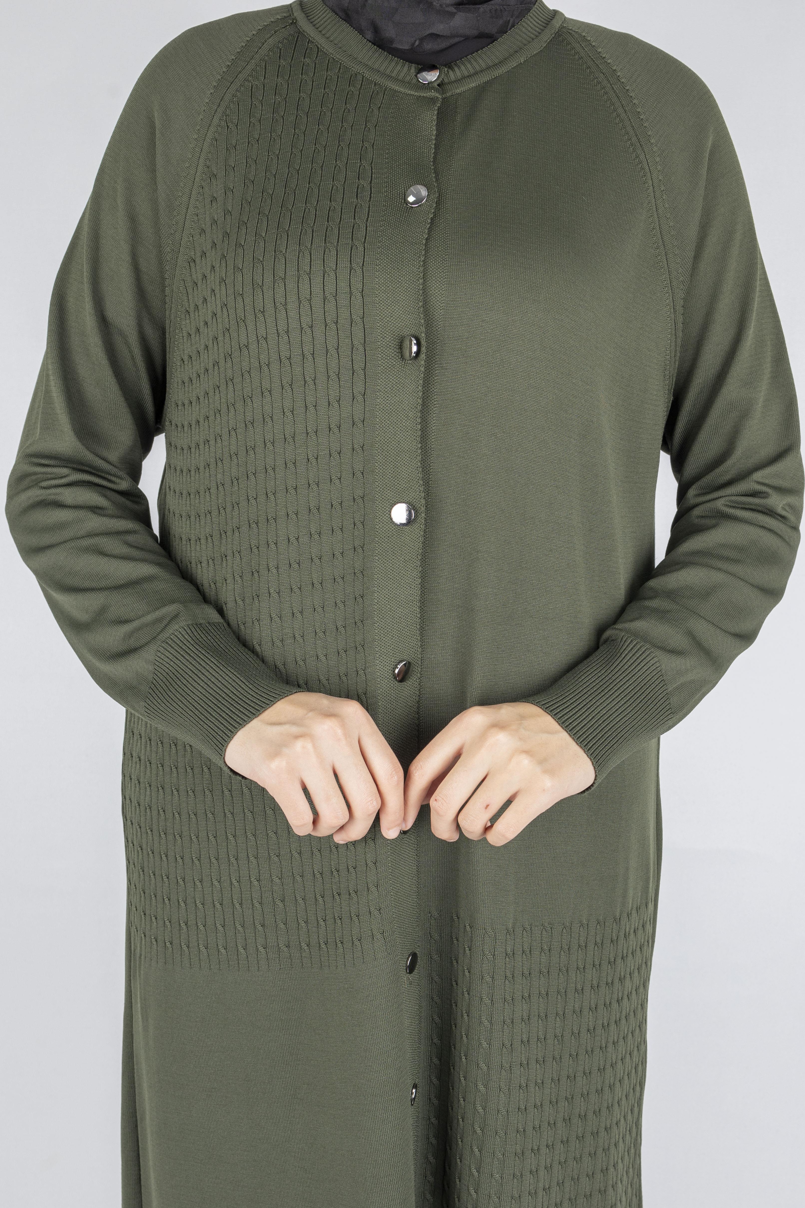 Örgü Desenli Merserize Hırka Haki OTW1037