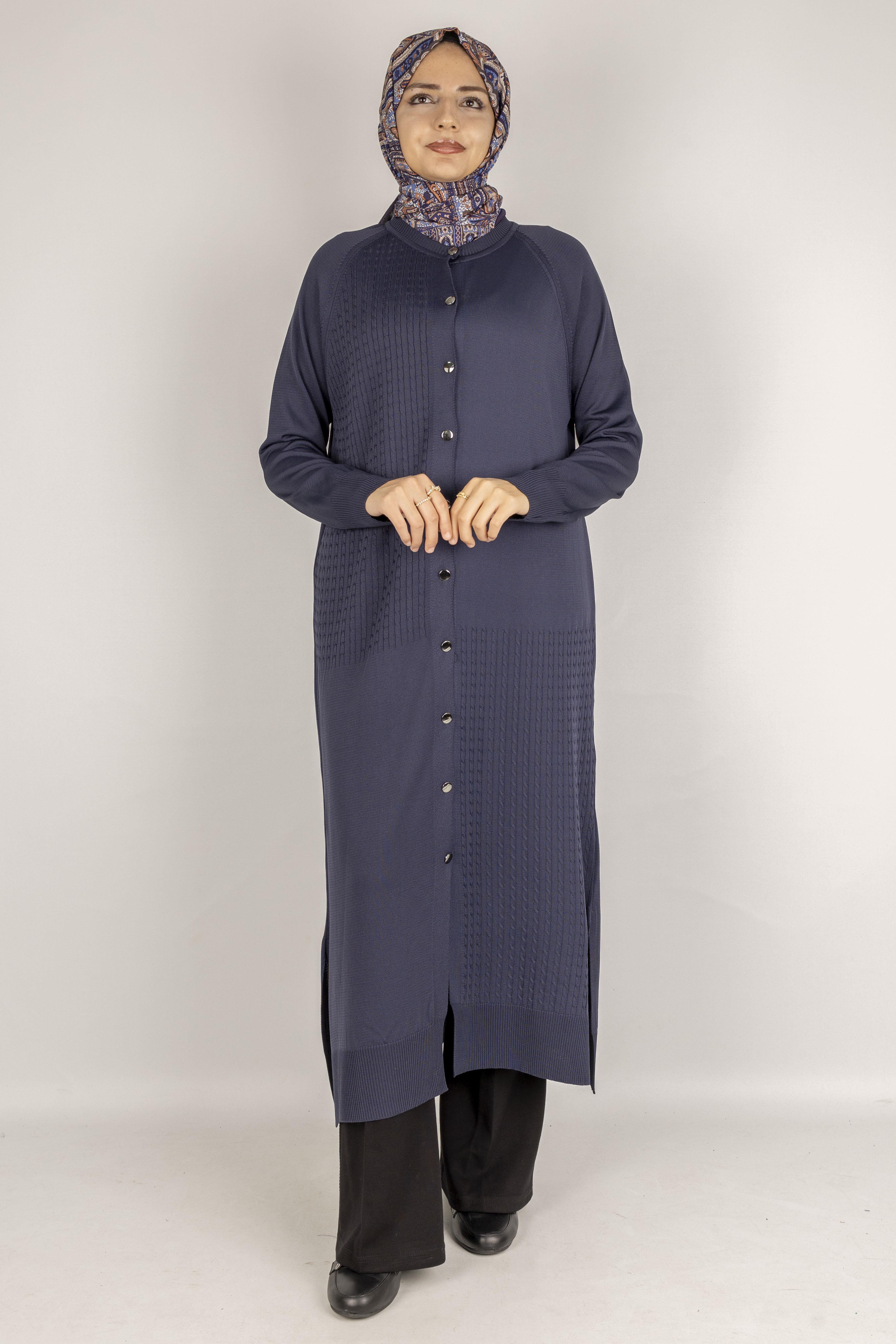 Örgü Desenli Merserize Hırka Lacivert OTW1037