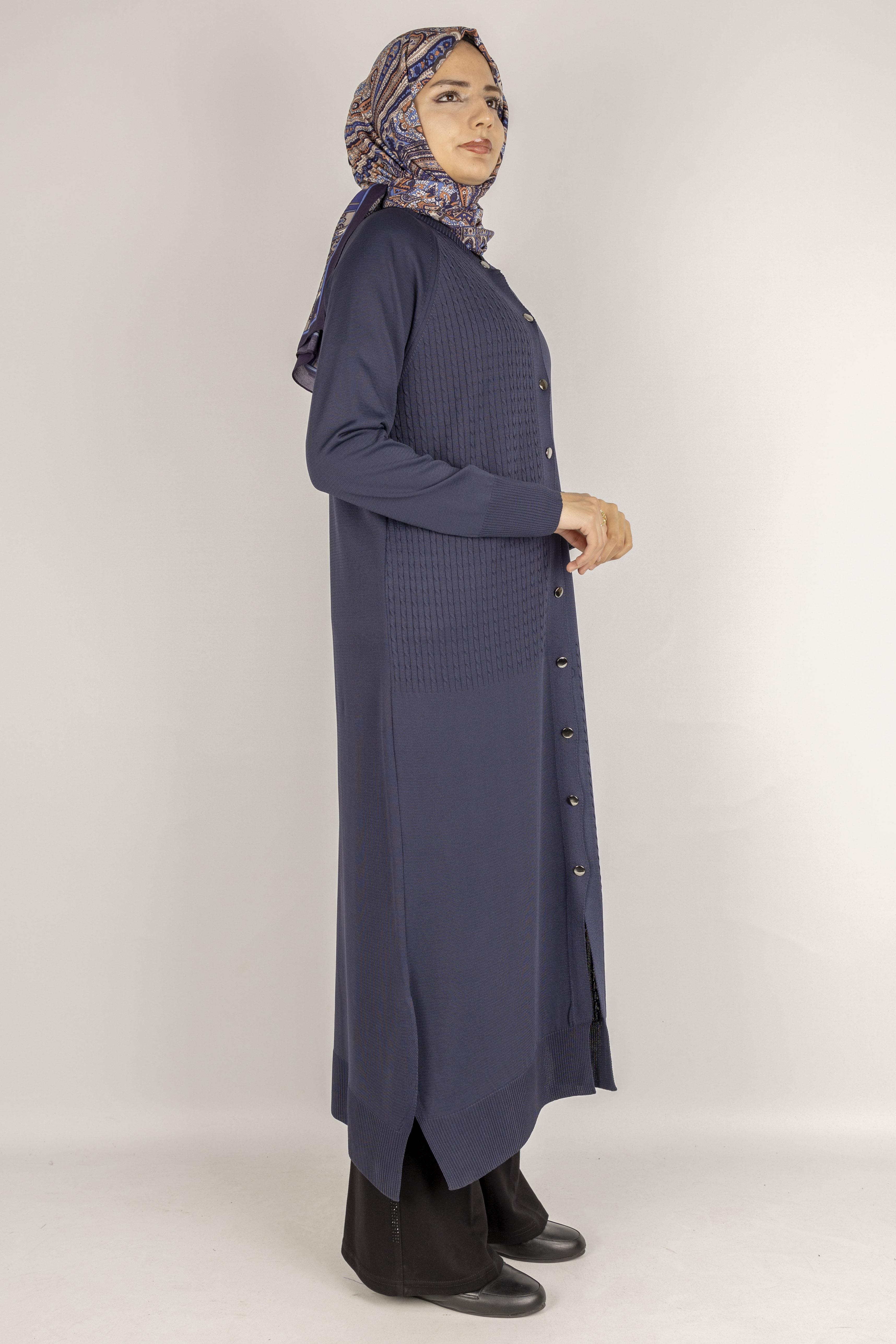 Örgü Desenli Merserize Hırka Lacivert OTW1037