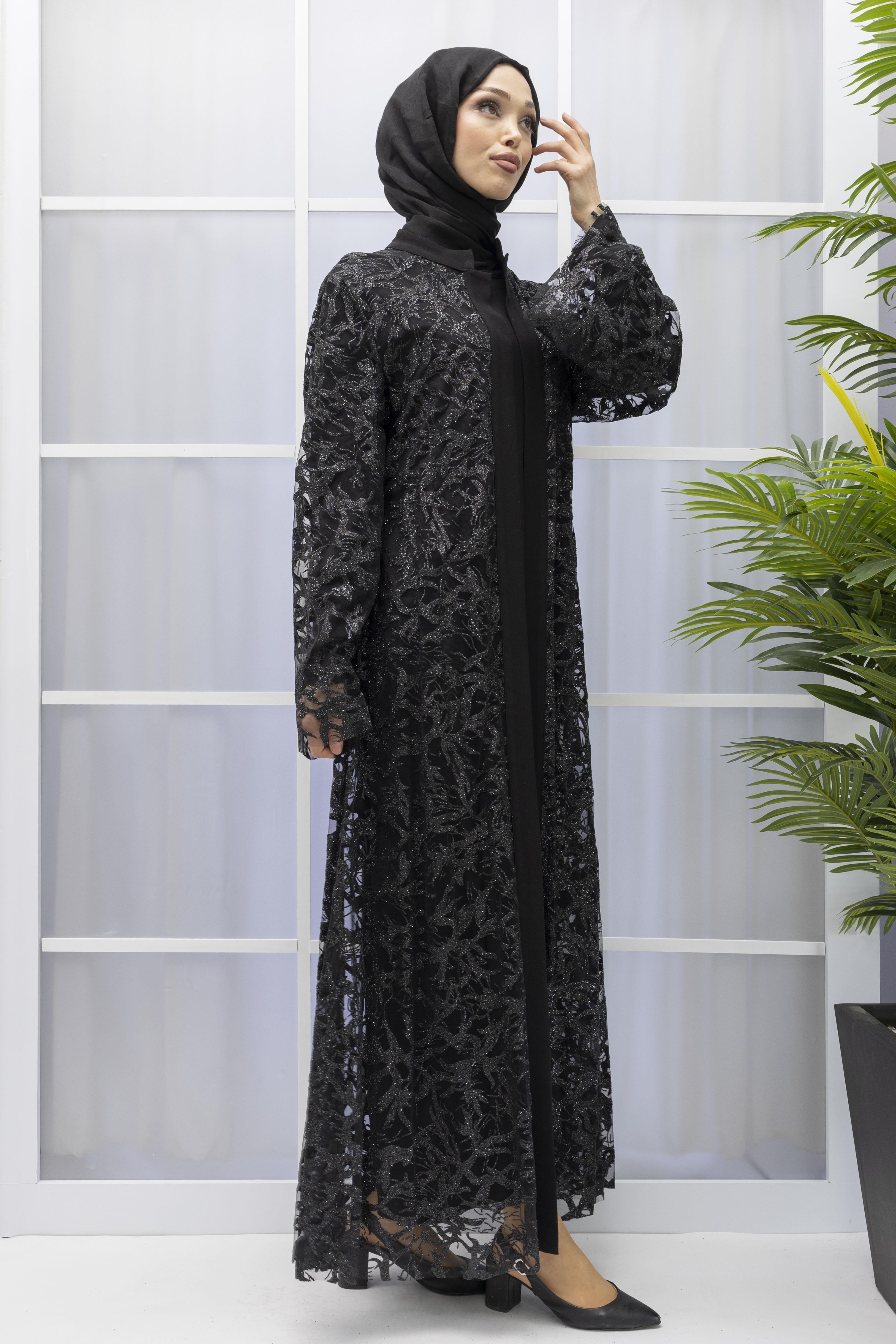 ORHAN SİMLİ ABAYA ŞIK TAKIM Siyah OTW1894