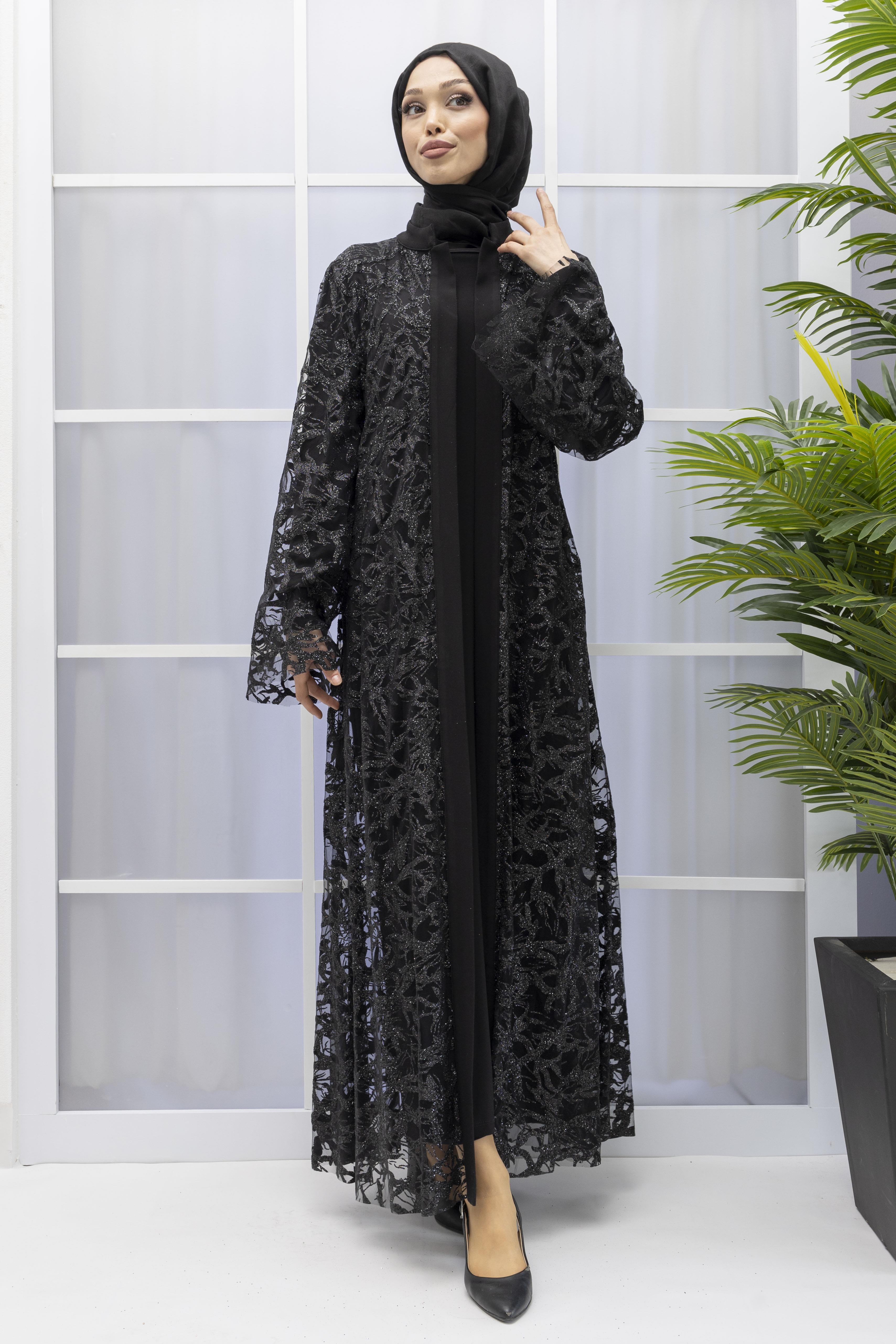 ORHAN SİMLİ ABAYA ŞIK TAKIM Siyah OTW1894