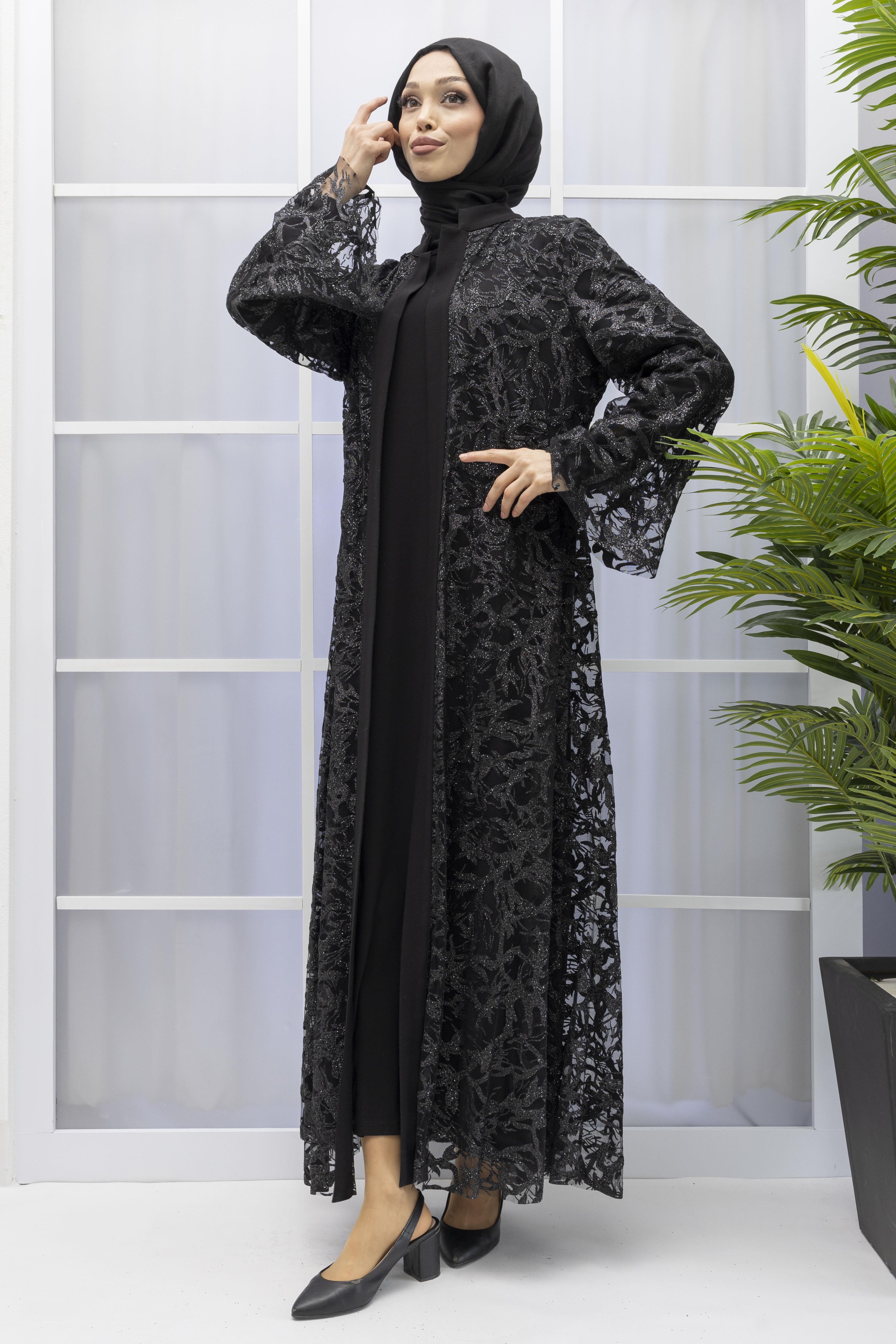 ORHAN SİMLİ ABAYA ŞIK TAKIM Siyah OTW1894