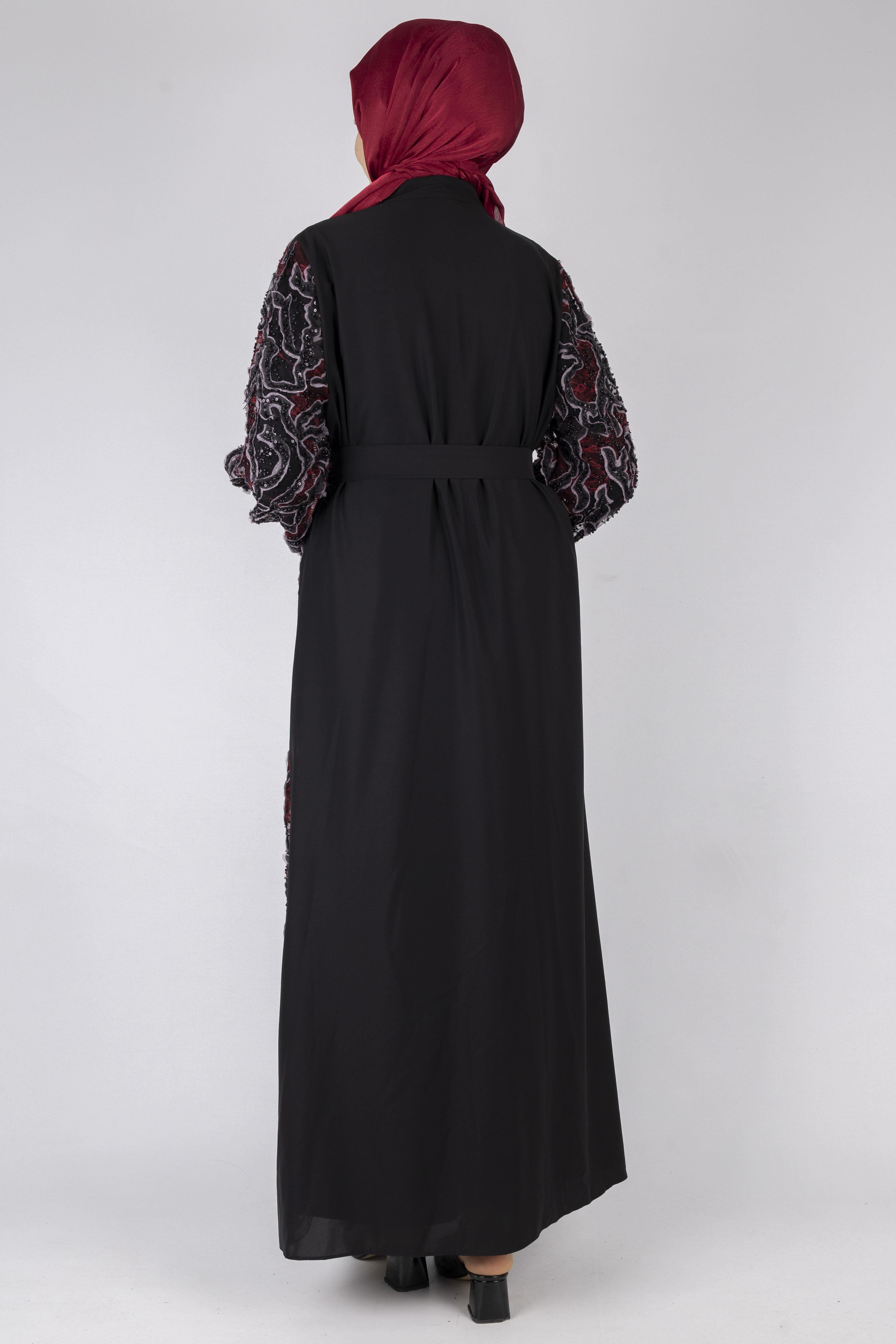 Orhan Store Abaya Takım Siyah-Bordo OTW2682