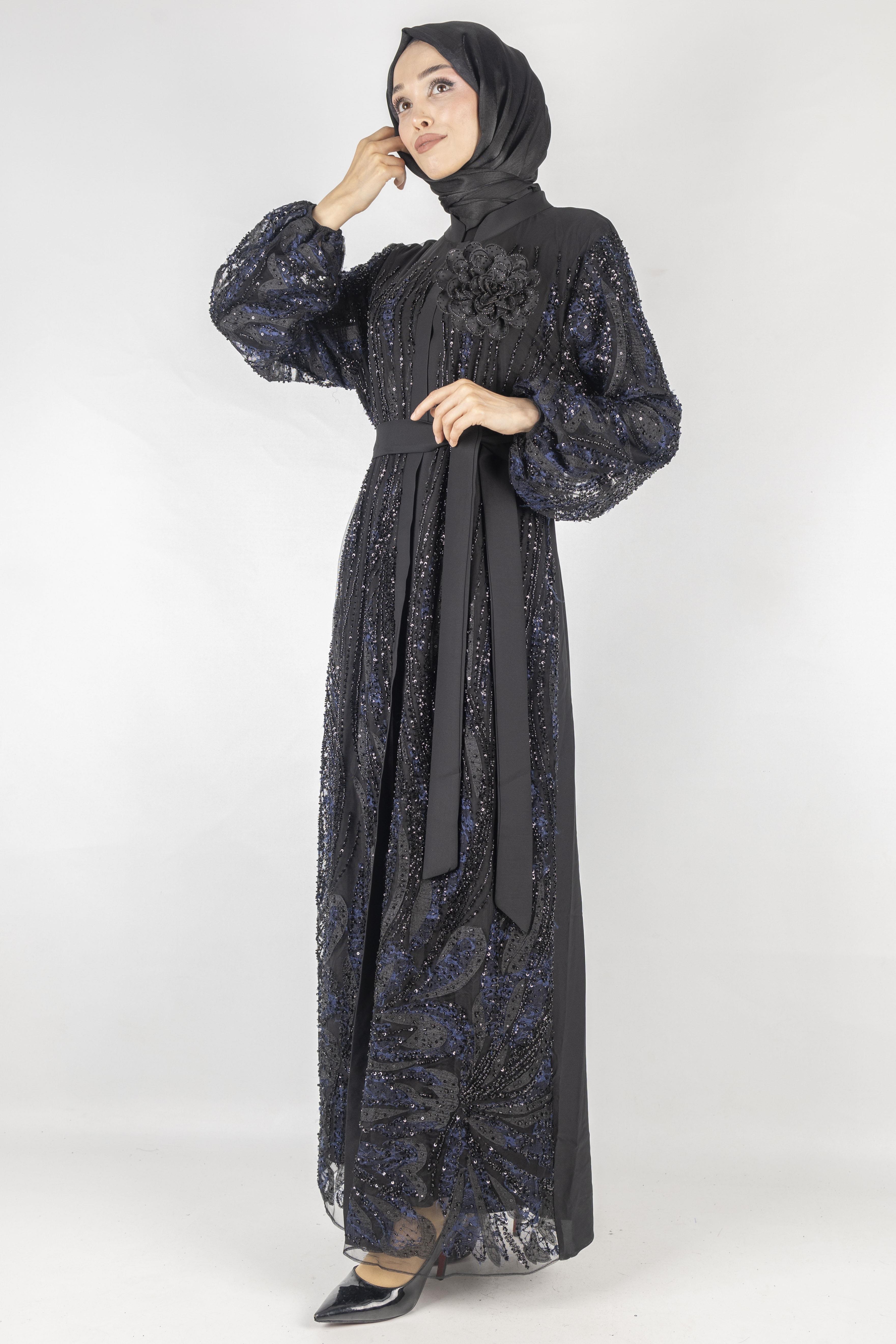 Orhan Store Abaya Takım Siyah-Lacivert OTW2621