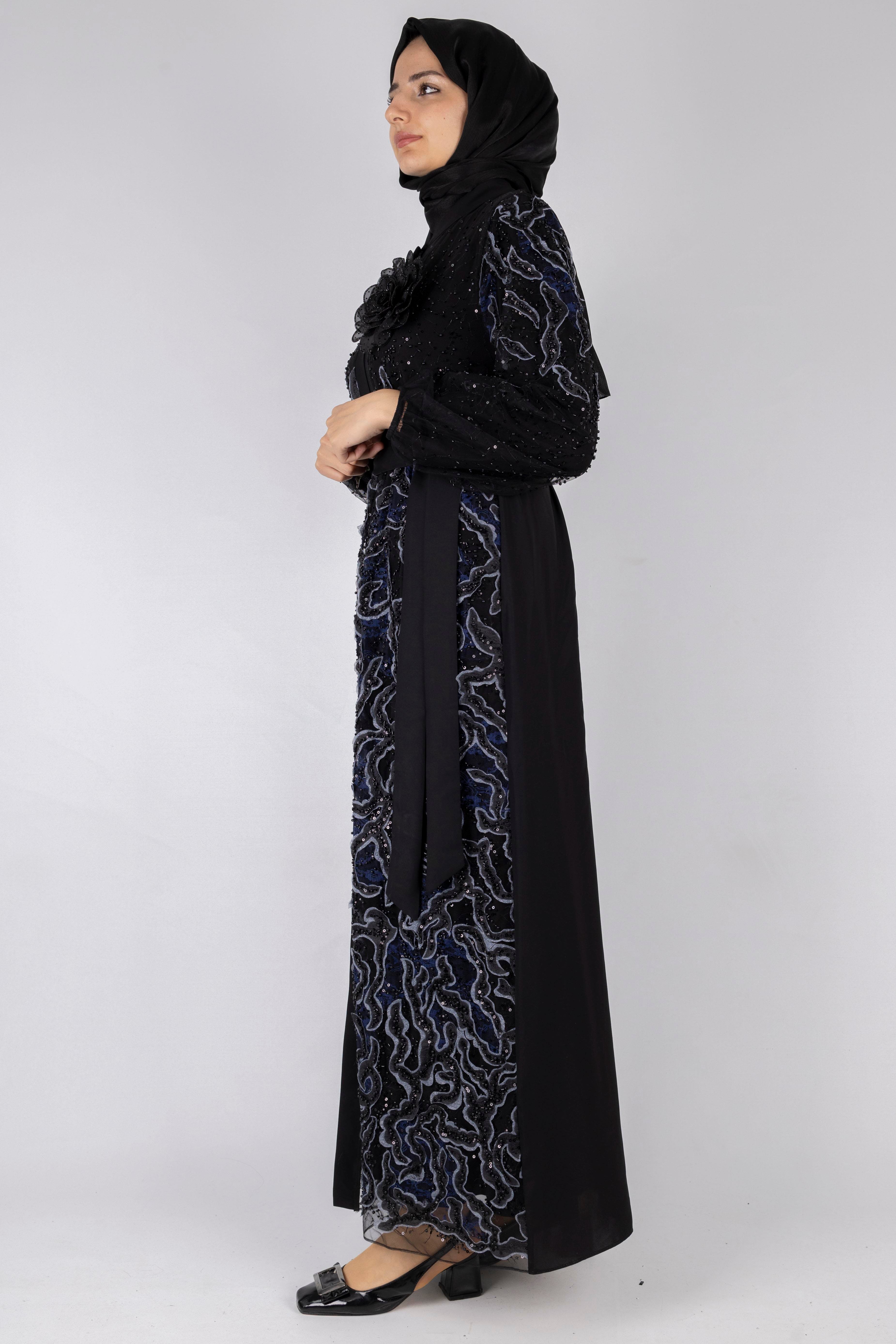 Orhan Store Abaya Takım Siyah-Lacivert OTW2682