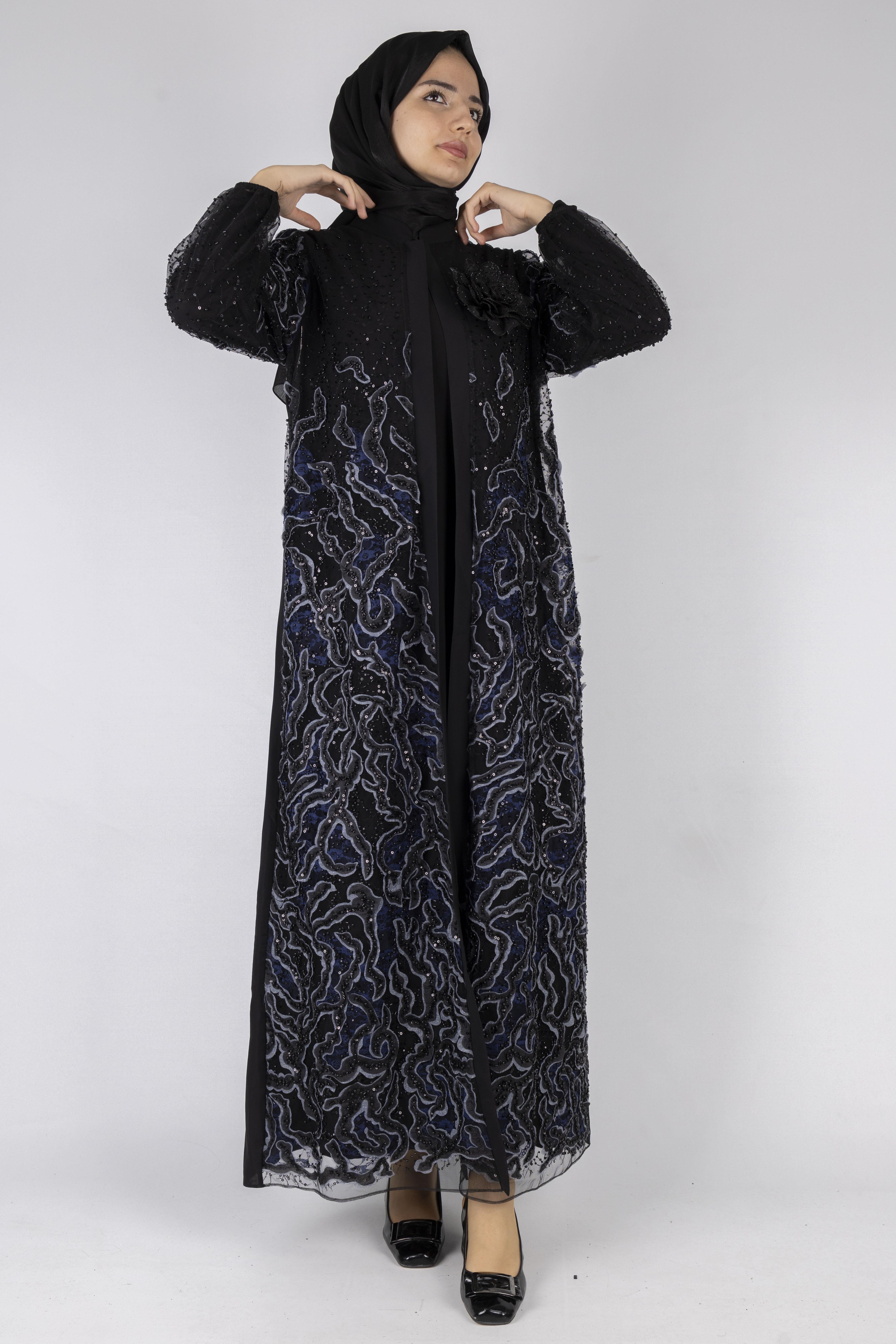 Orhan Store Abaya Takım Siyah-Lacivert OTW2682