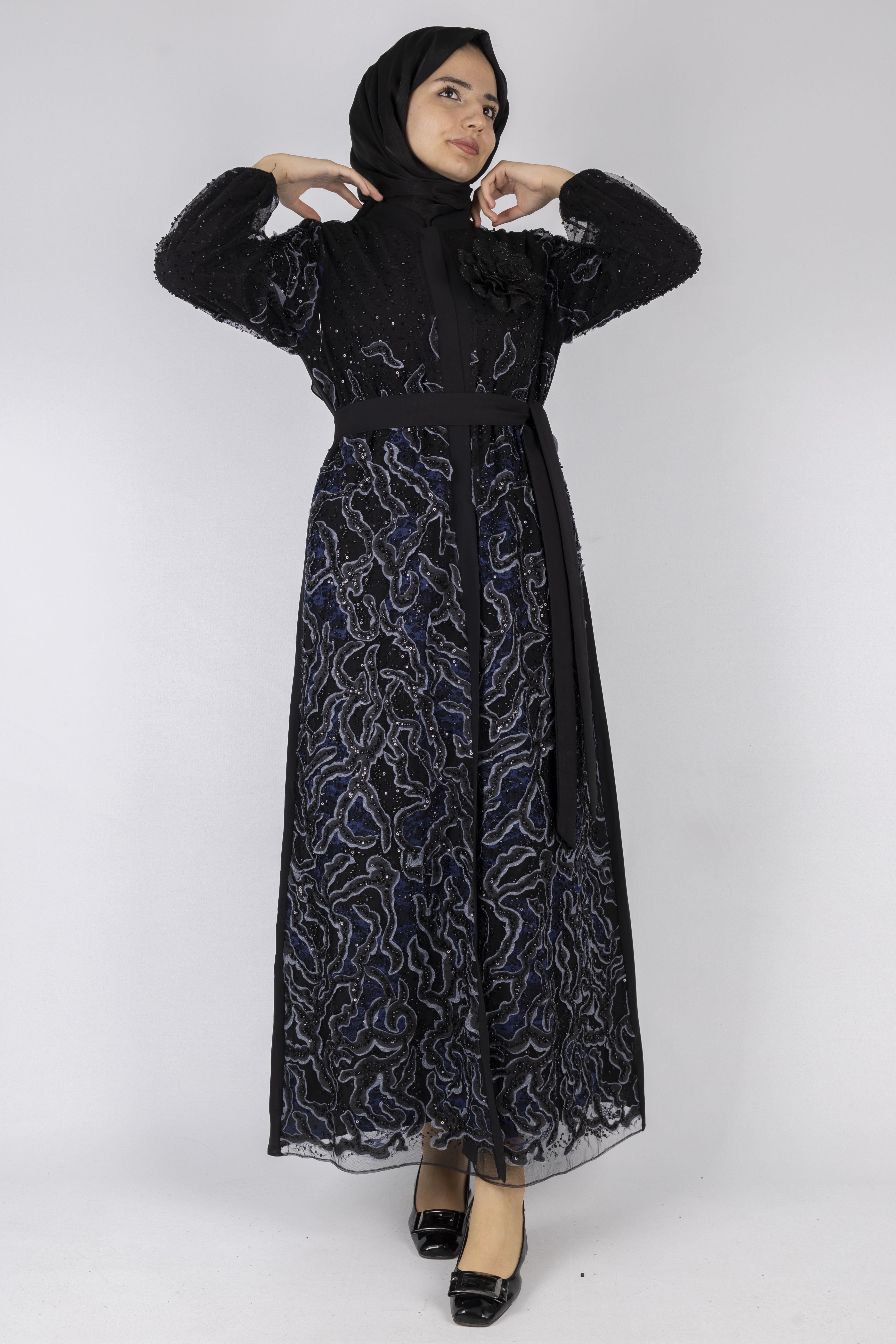 Orhan Store Abaya Takım Siyah-Lacivert OTW2682