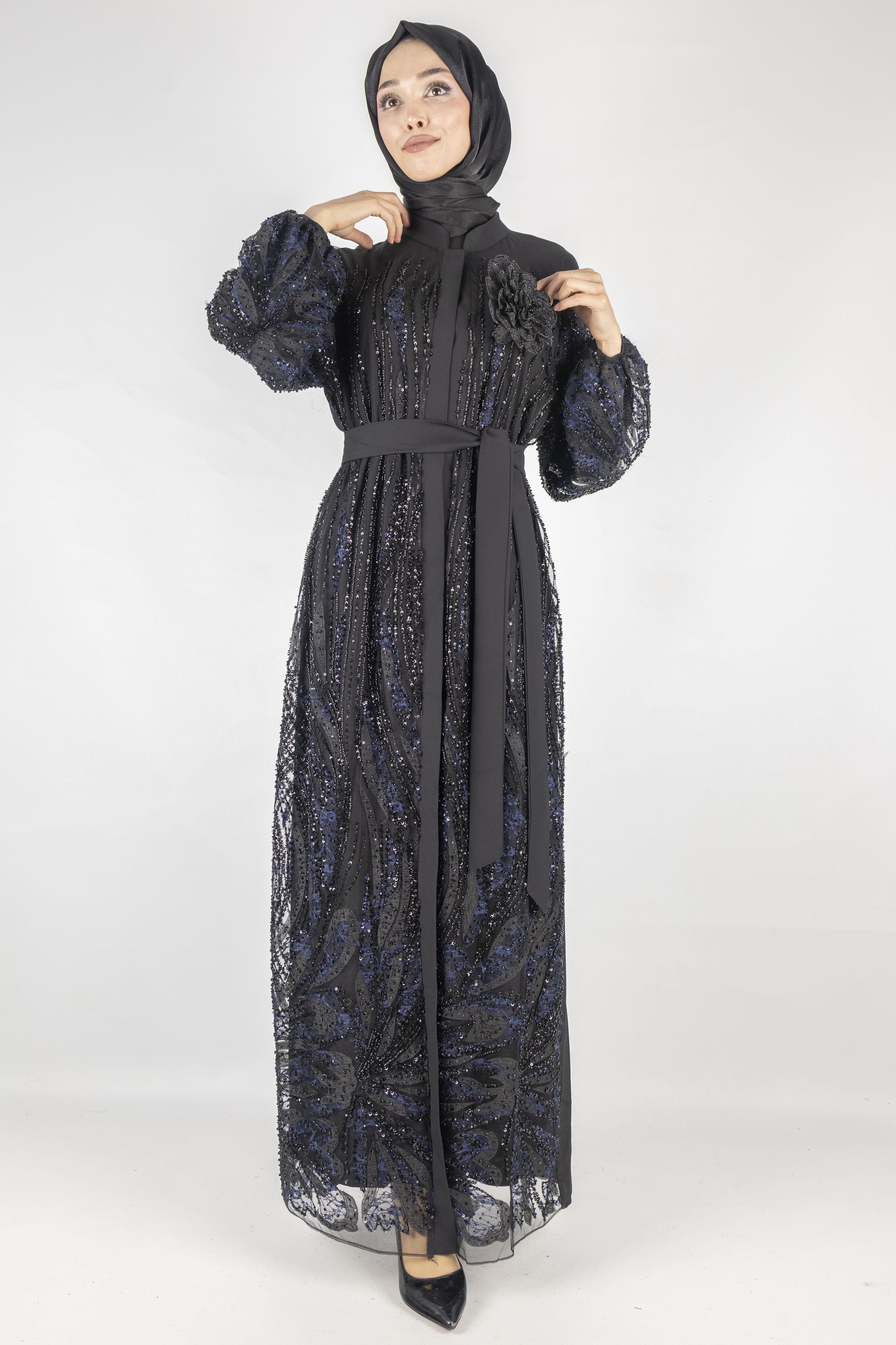 Orhan Store Abaya Takım Siyah-Lacivert OTW2621