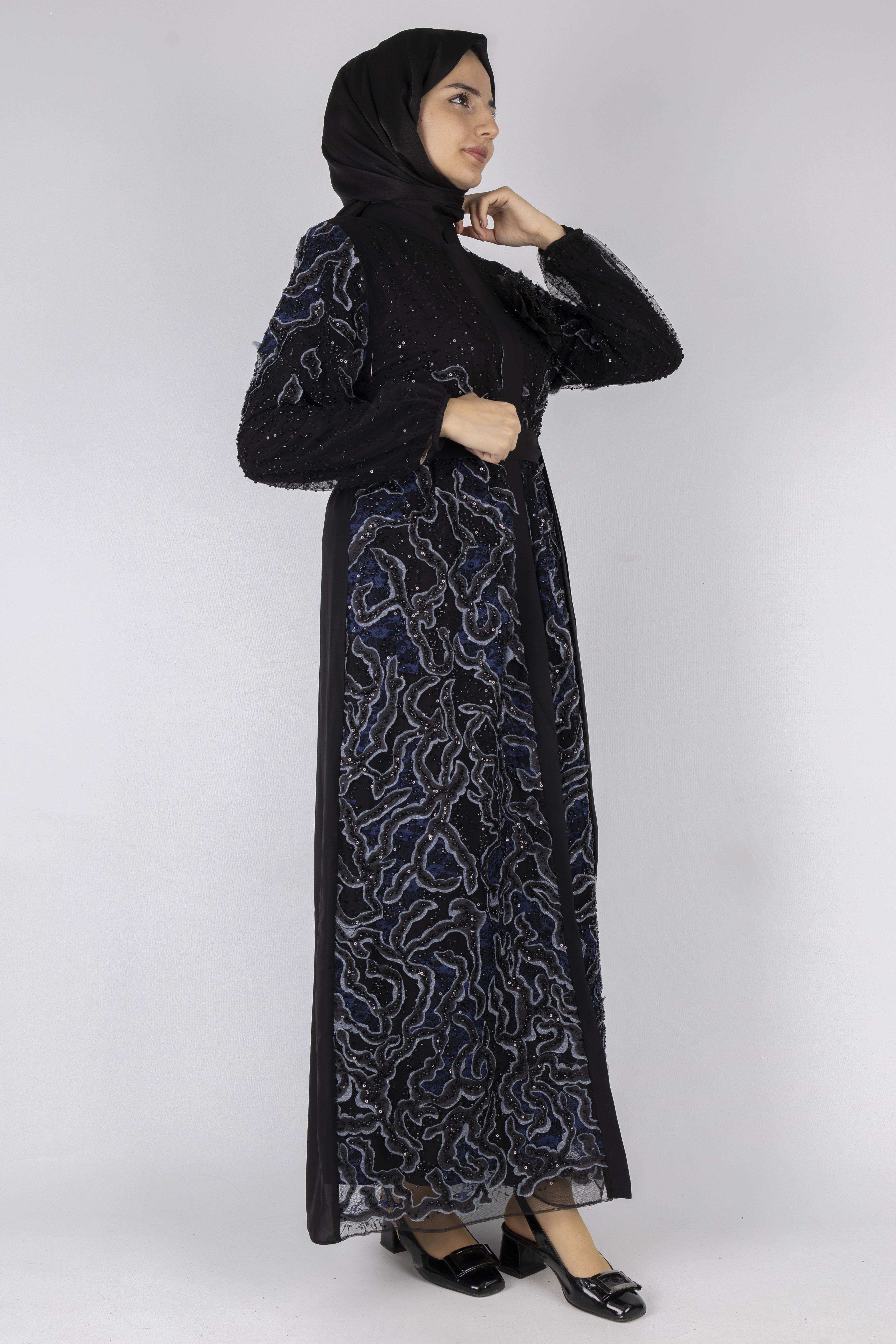 Orhan Store Abaya Takım Siyah-Lacivert OTW2682