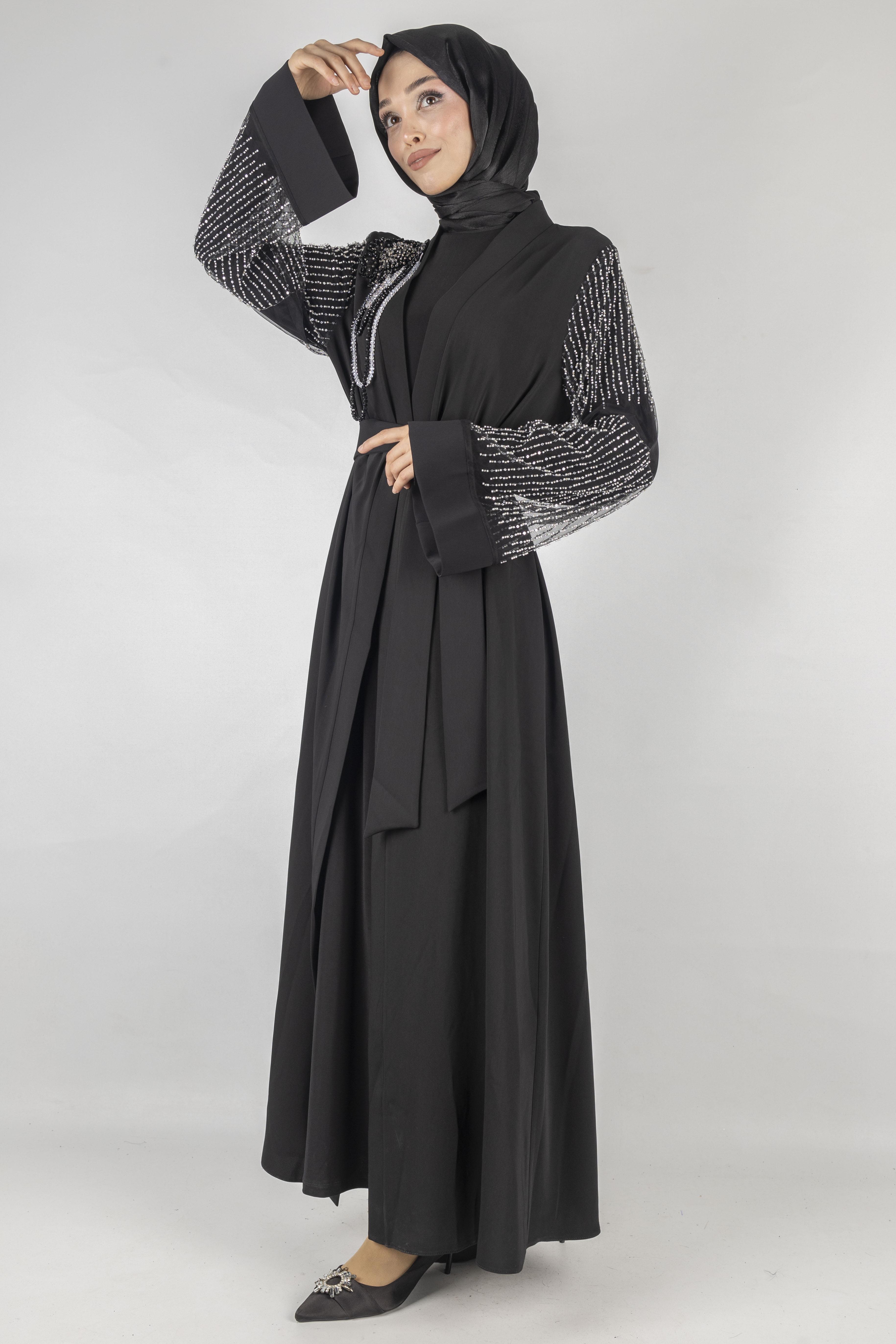 Orhan Store Abaya Takım Siyah-Siyah OTW2588