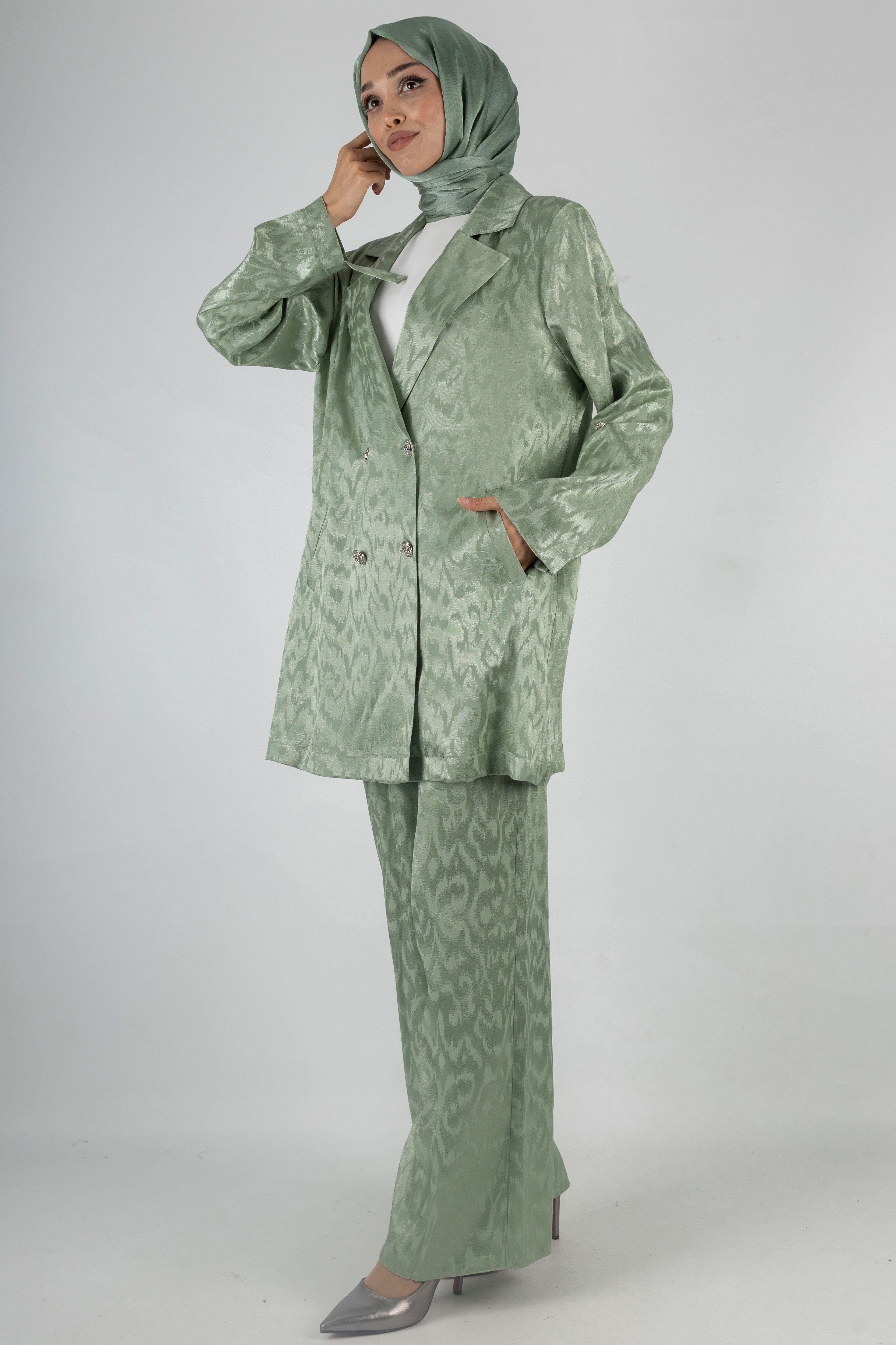 Orhan Store Astarsız Jakar Blazer Takım Mint OTW2616