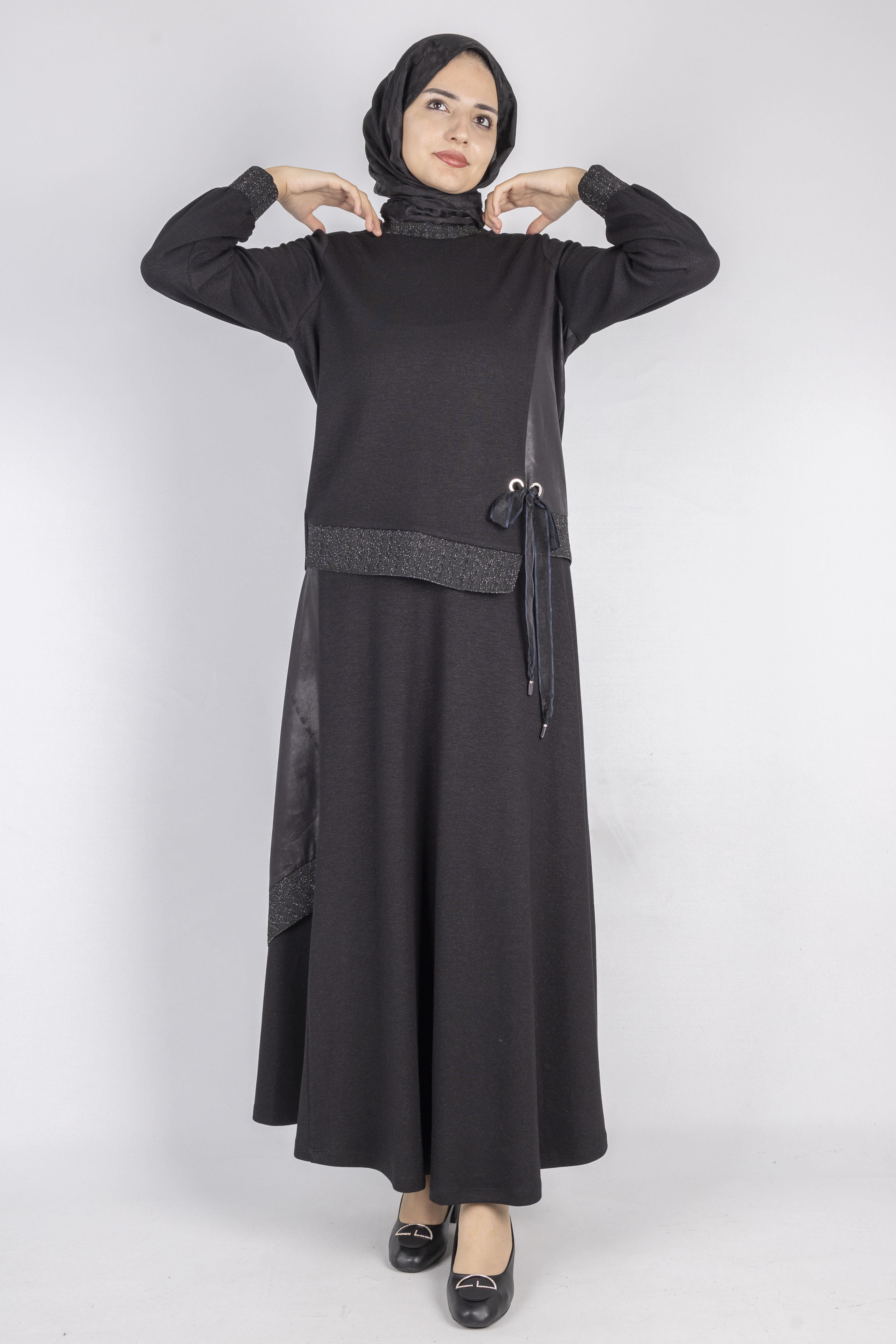 Orhan Store  Bağlamalı Kurdele Detaylı Tesettür Etekli Takım  Siyah OTW2644