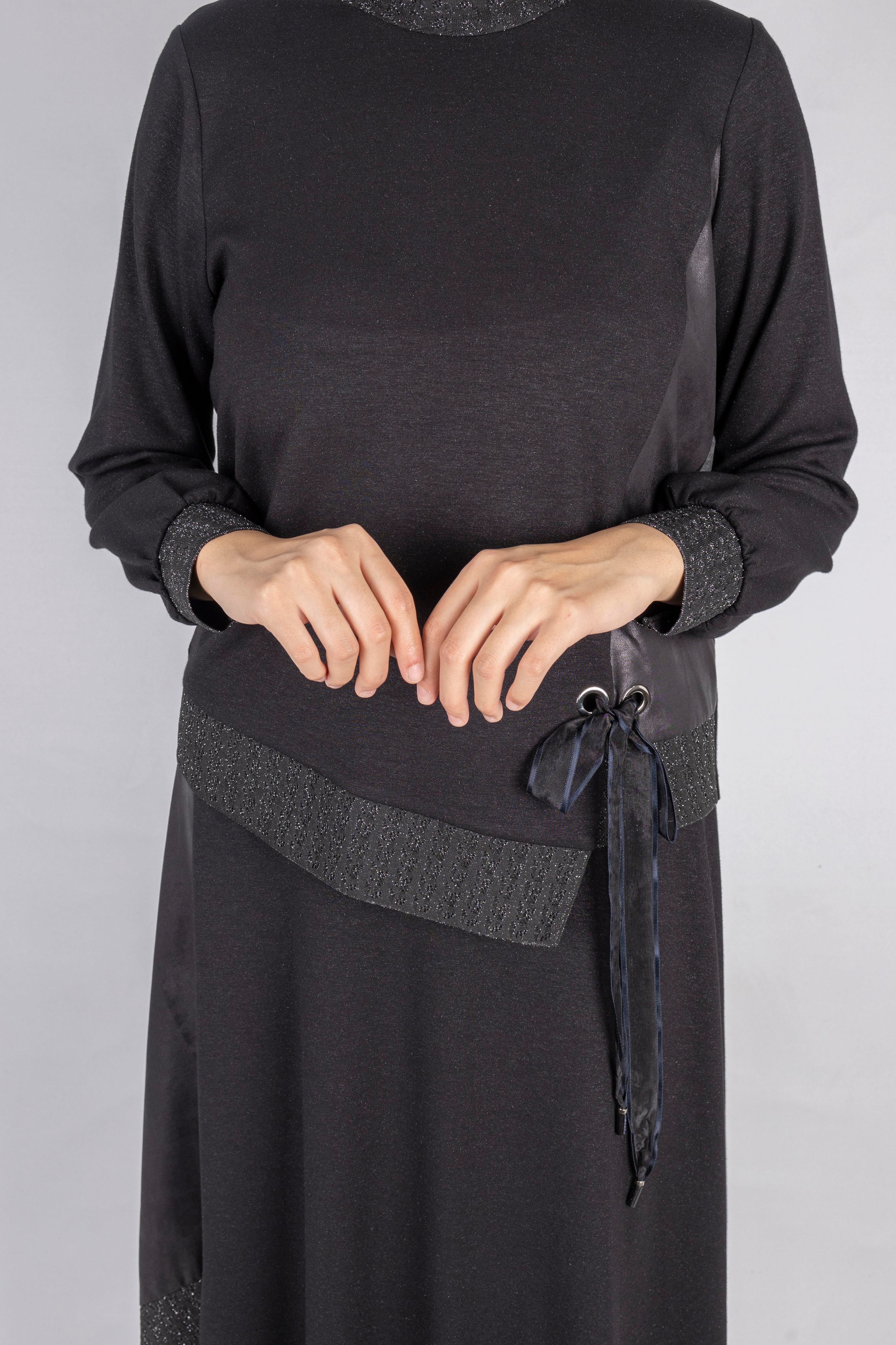 Orhan Store  Bağlamalı Kurdele Detaylı Tesettür Etekli Takım  Siyah OTW2644