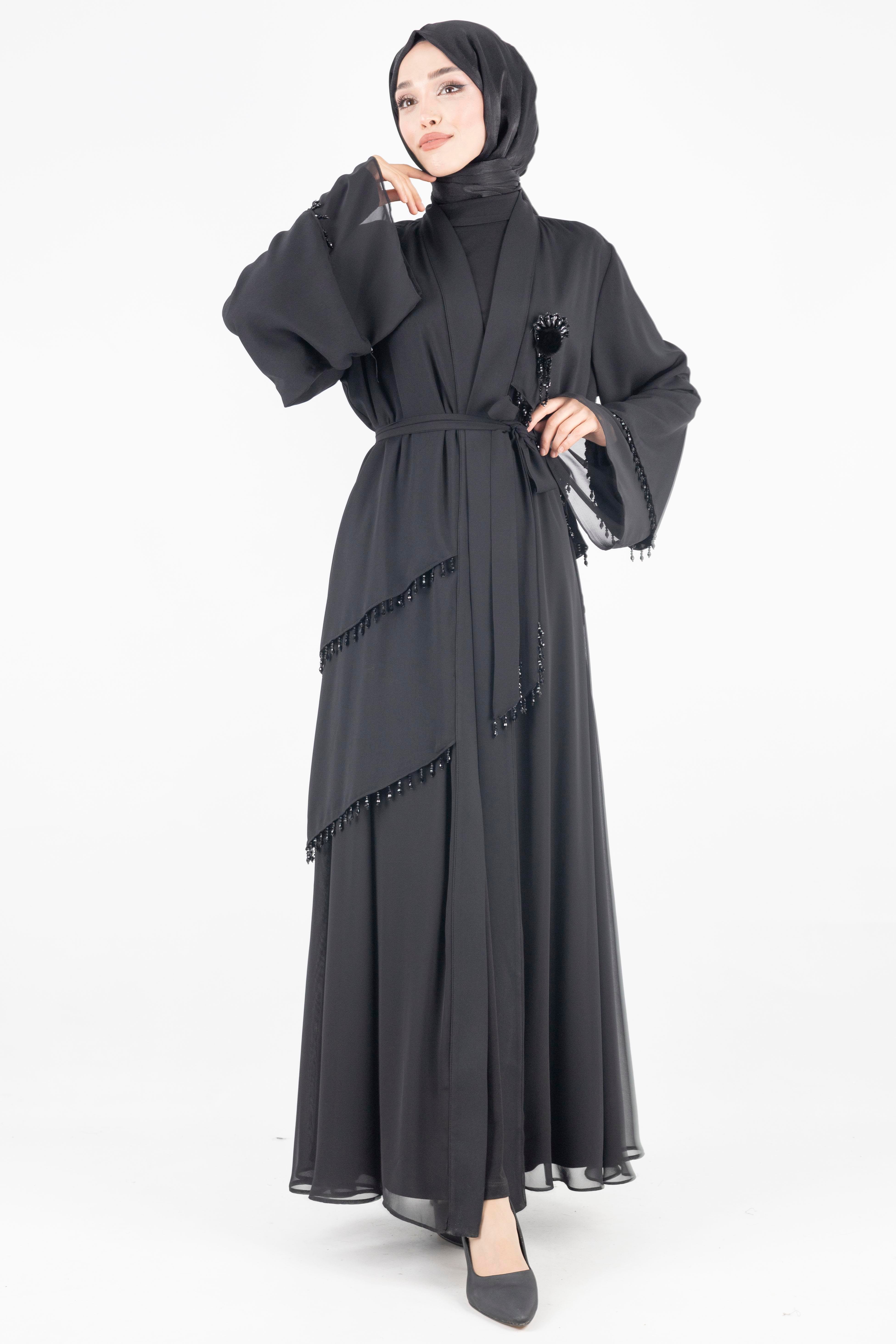 Orhan Store Boncuklu Abaya Takım Siyah OTW2356