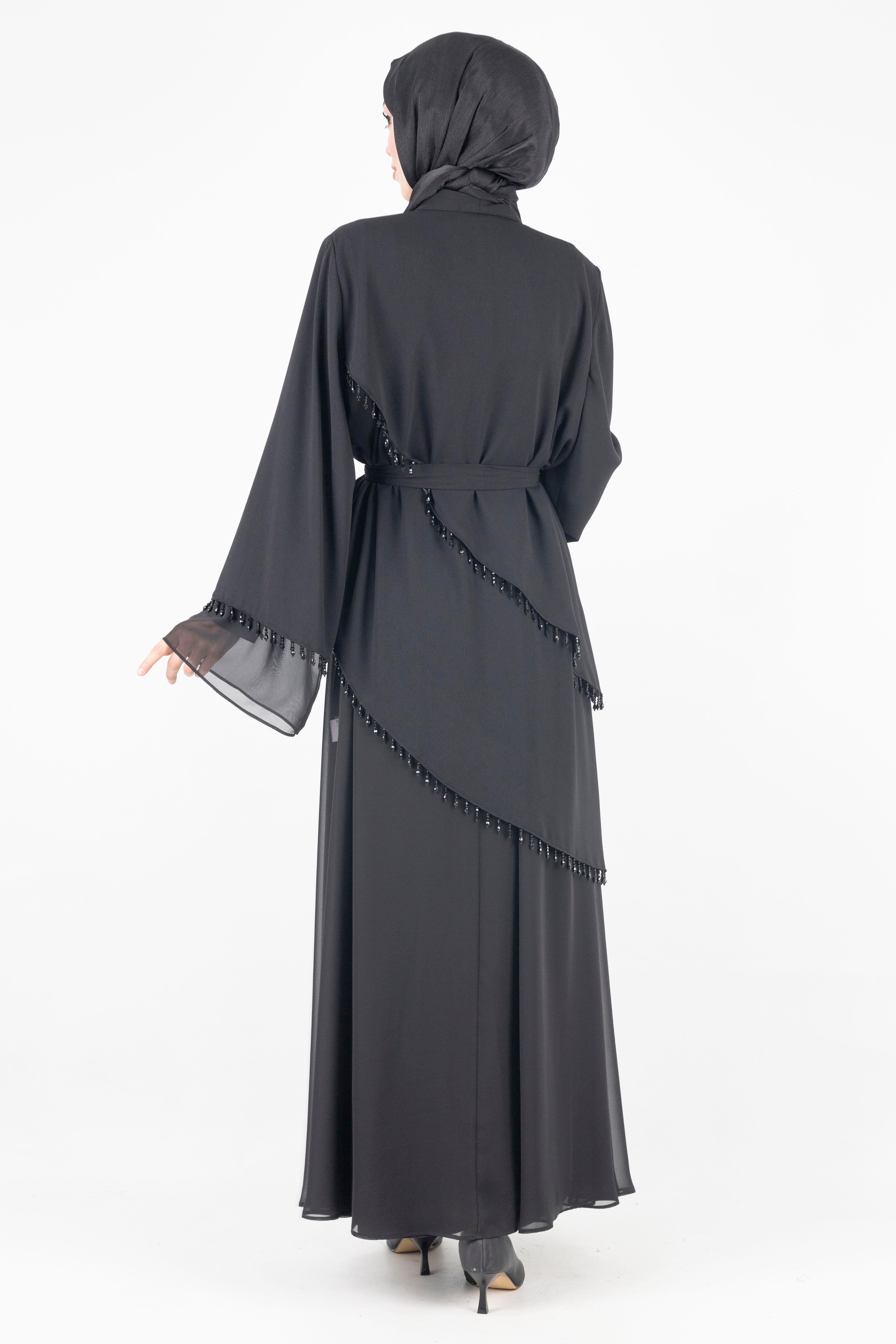 Orhan Store Boncuklu Abaya Takım Siyah OTW2356
