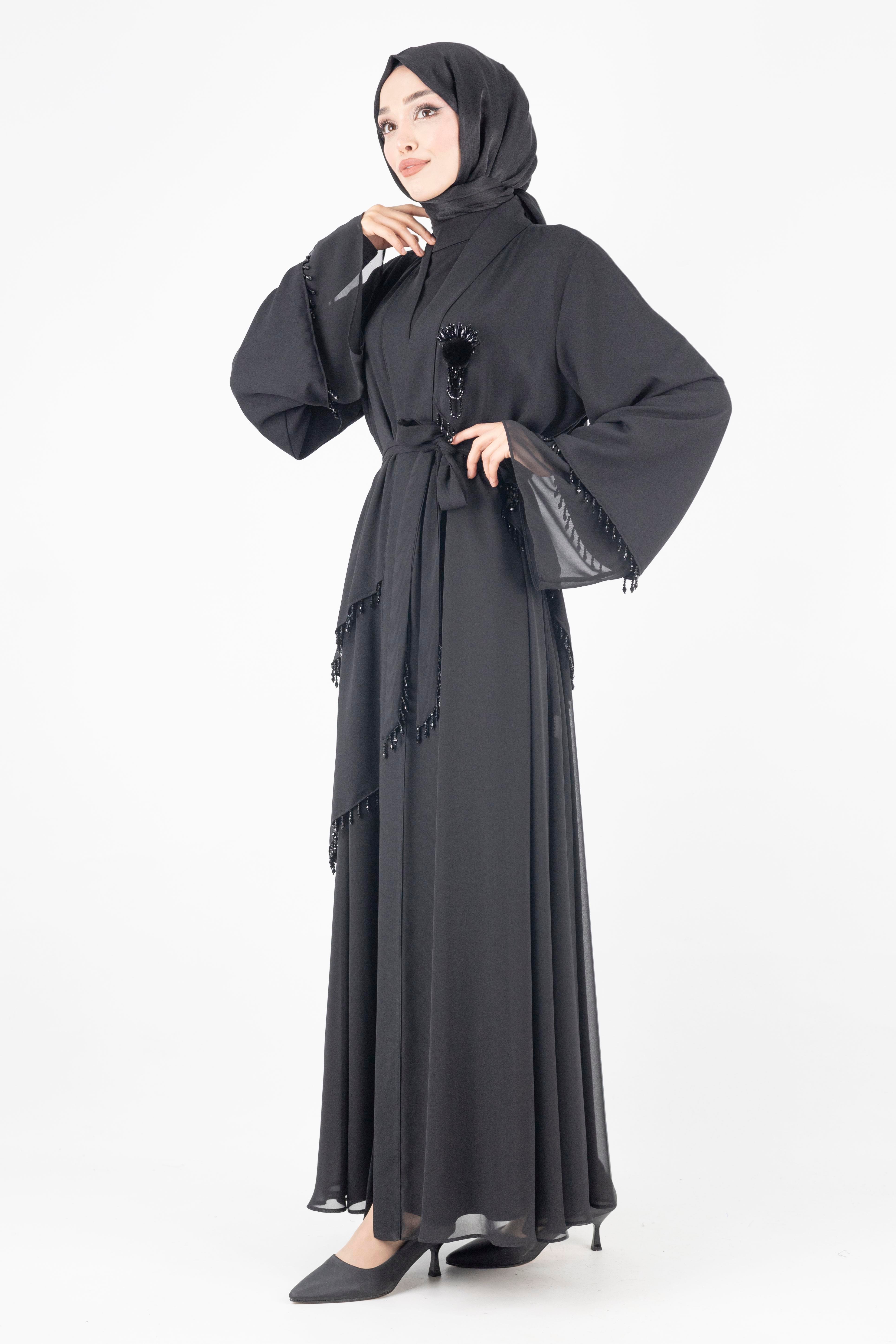 Orhan Store Boncuklu Abaya Takım Siyah OTW2356