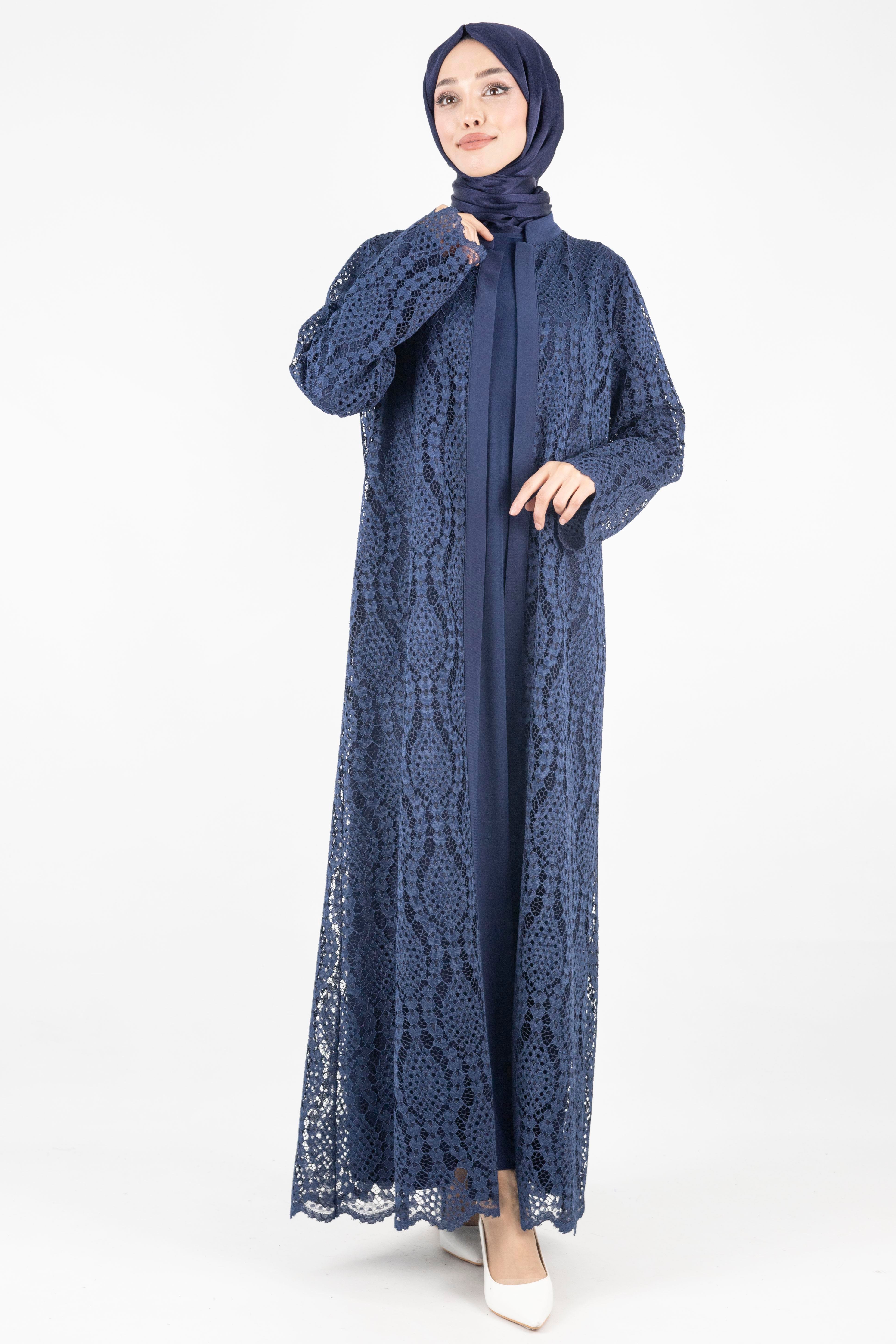 Orhan Store Büyük Beden  Abaya Takım Lacivert OTW2479