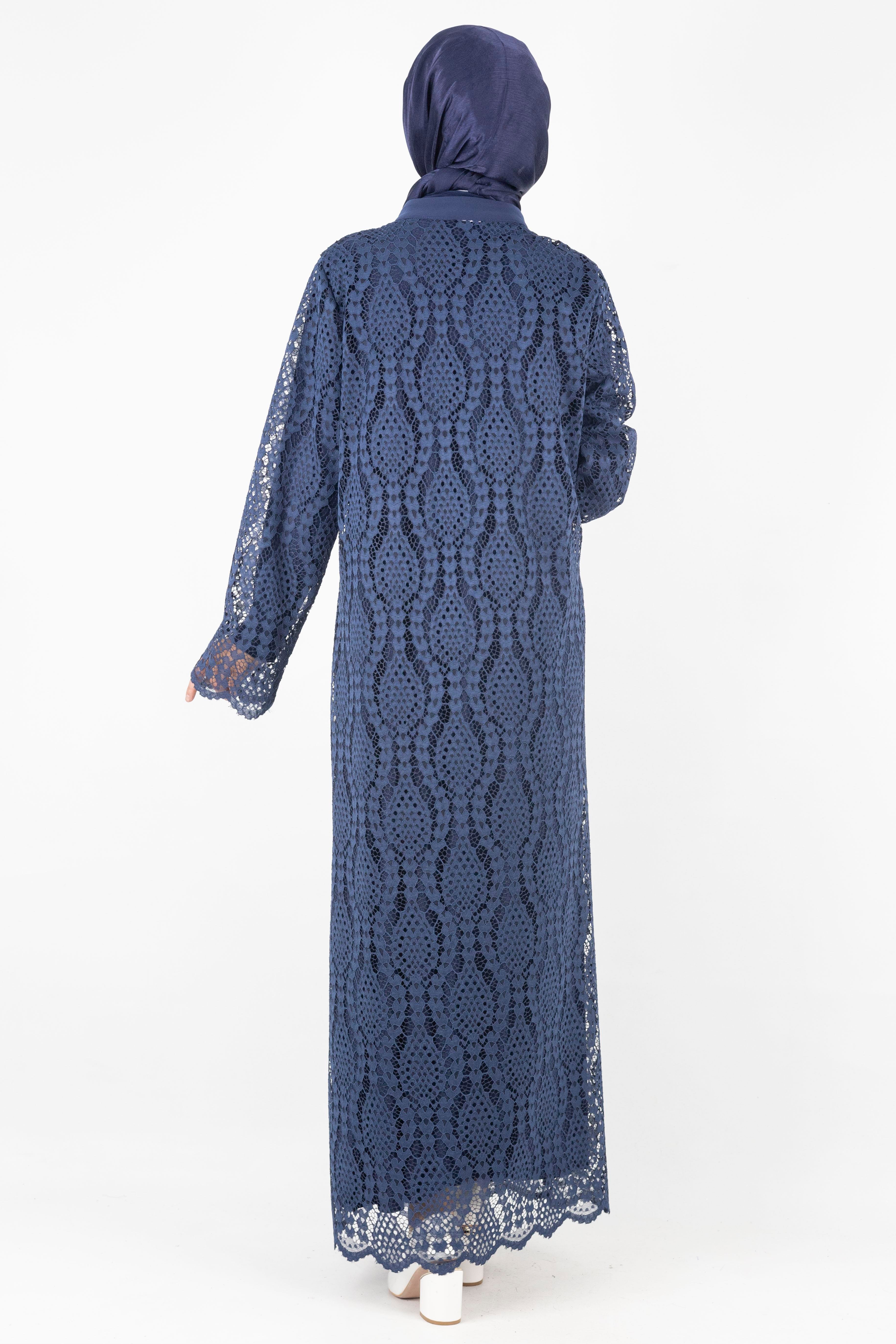 Orhan Store Büyük Beden  Abaya Takım Lacivert OTW2479