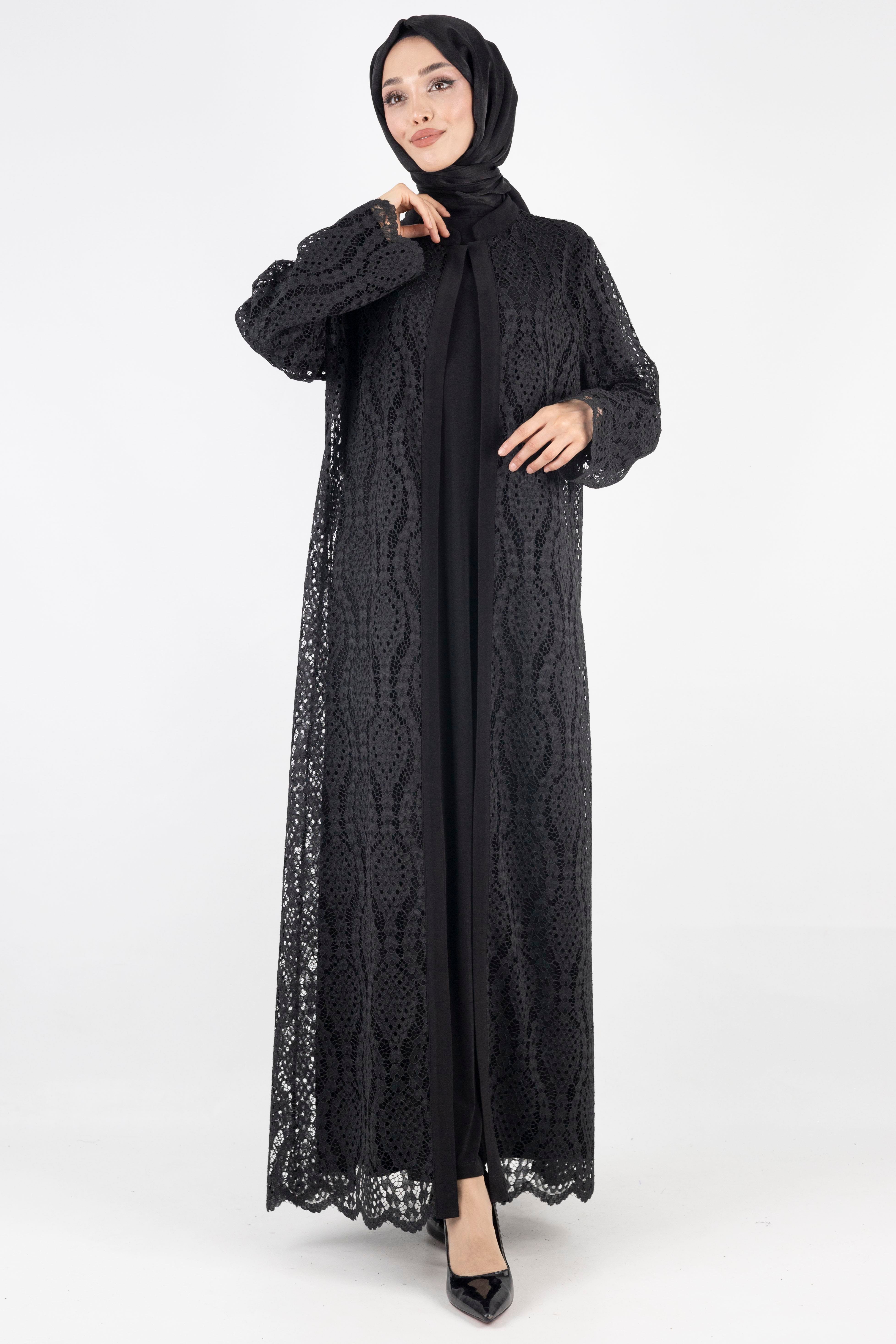 Orhan Store Büyük Beden  Abaya Takım Siyah OTW2479