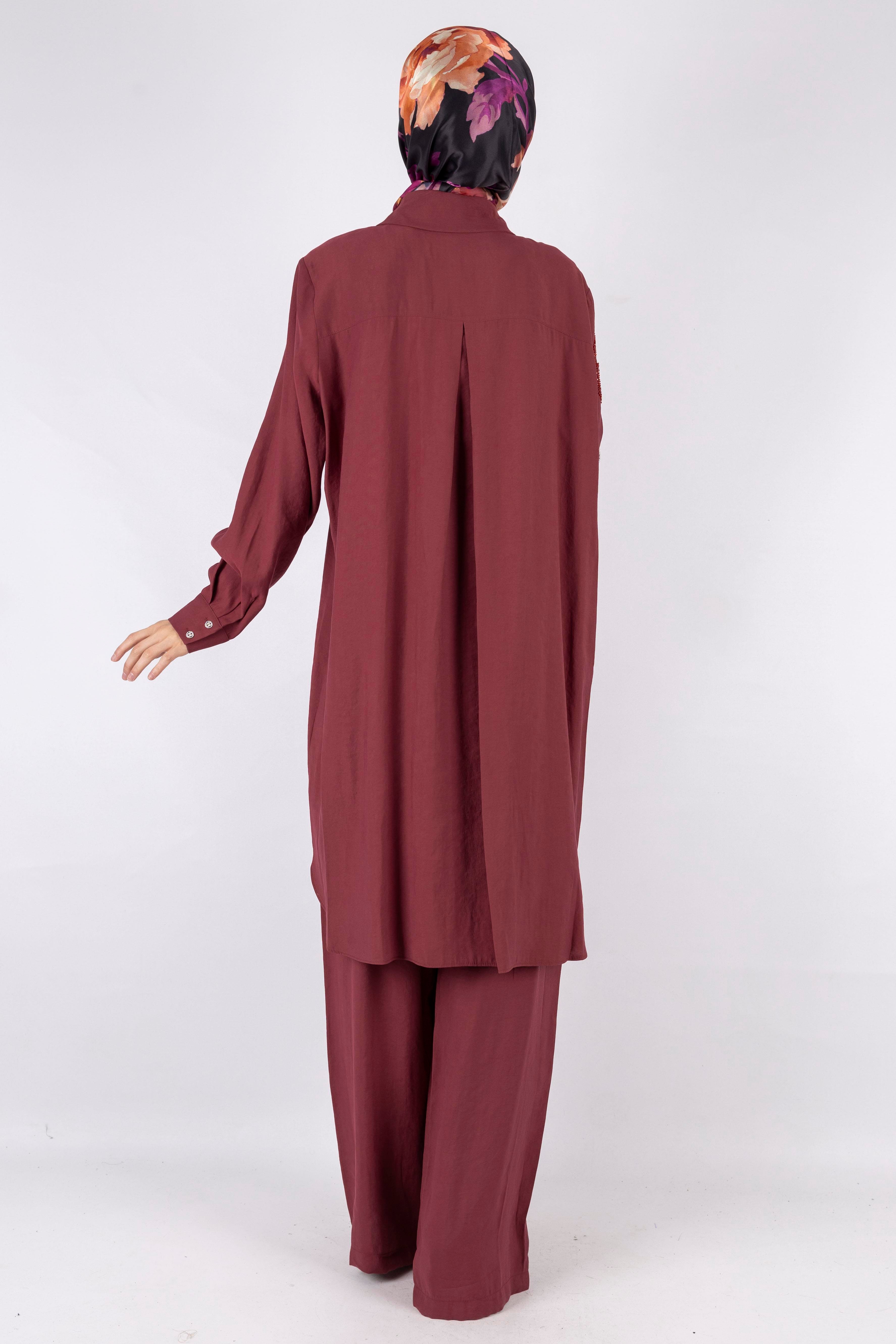 Orhan Store Büyük Beden Pantolonlu Takım Bordo OTW2490