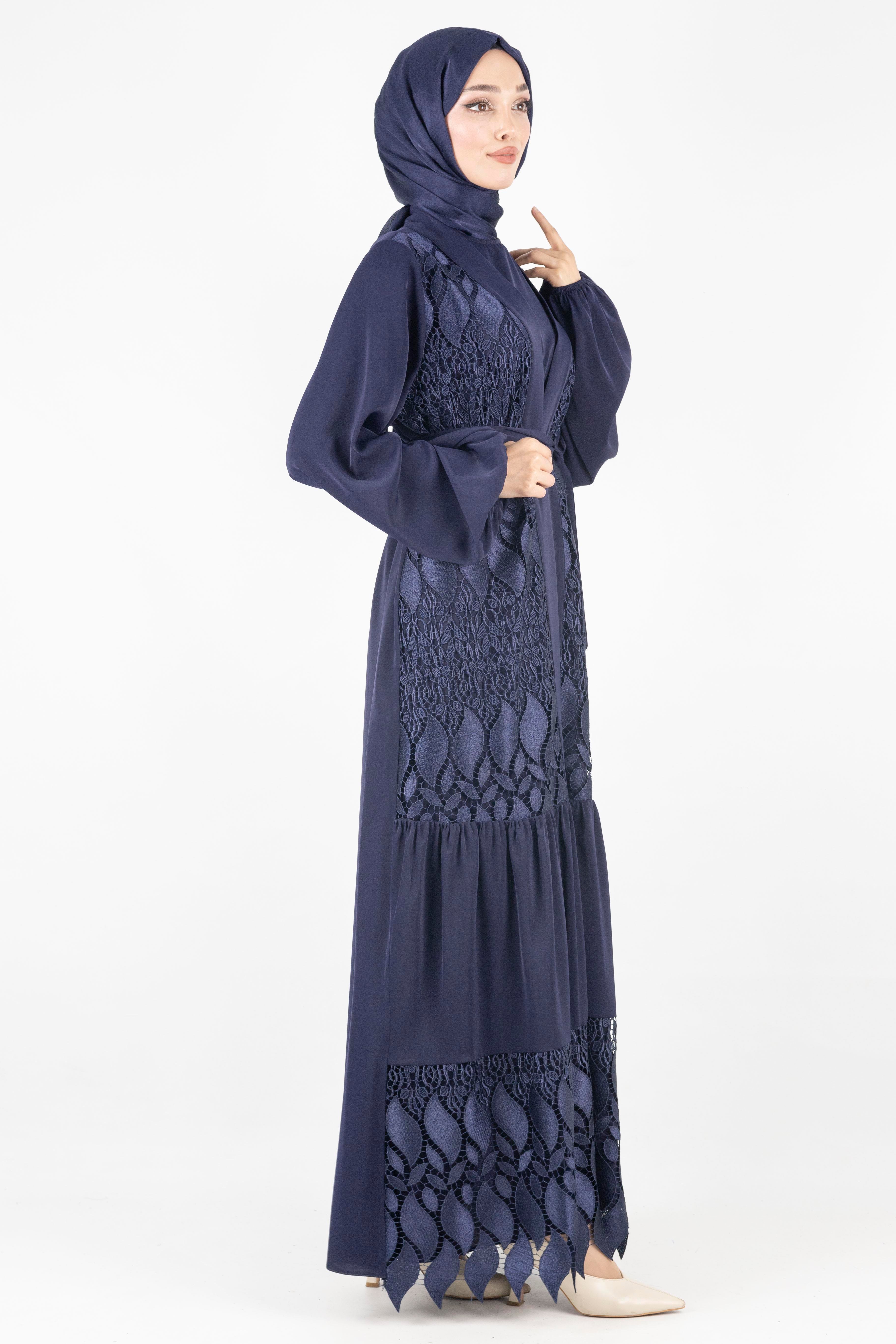 Orhan Store Dantel Abayalı Takım Lacivert OTW2558