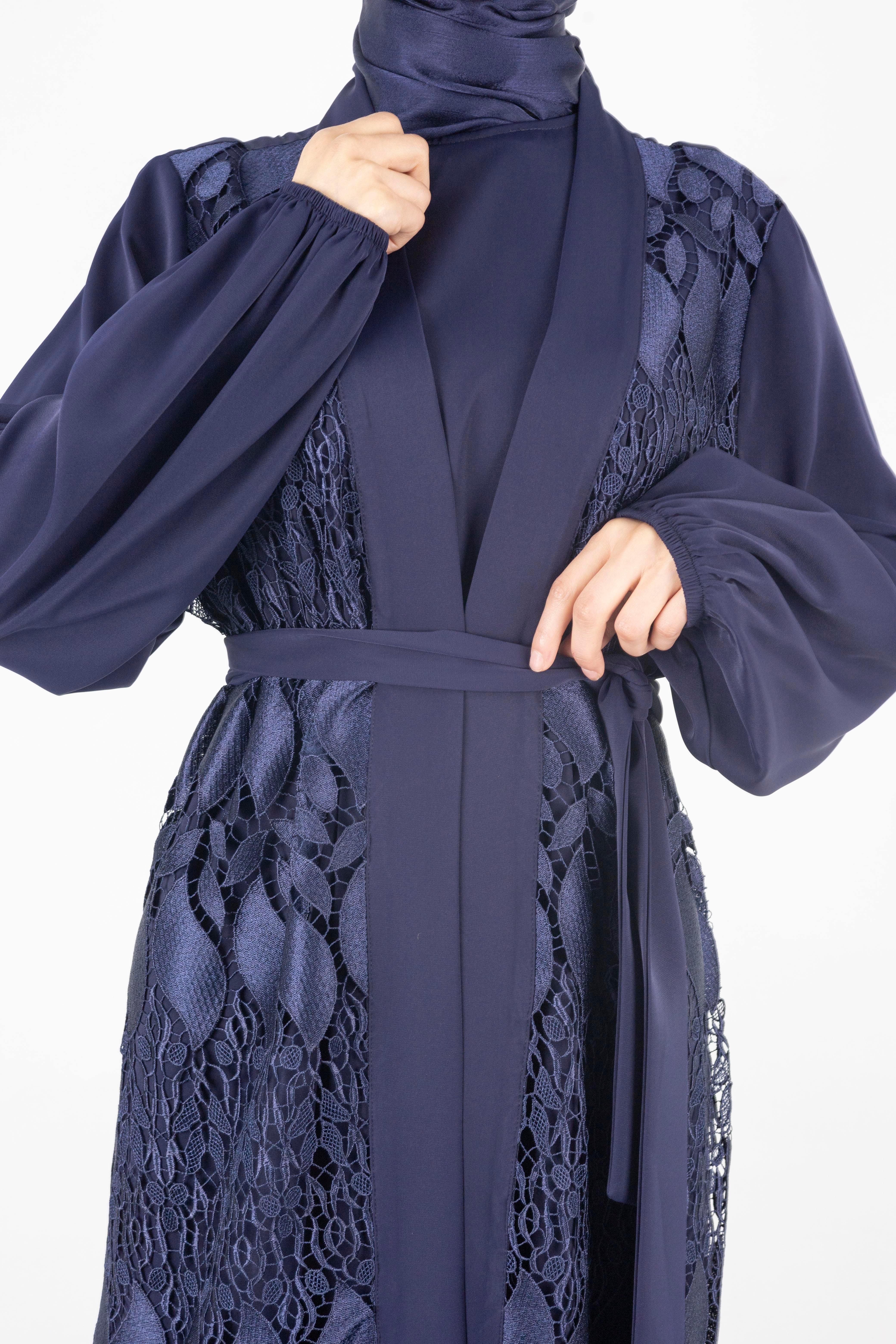 Orhan Store Dantel Abayalı Takım Lacivert OTW2558