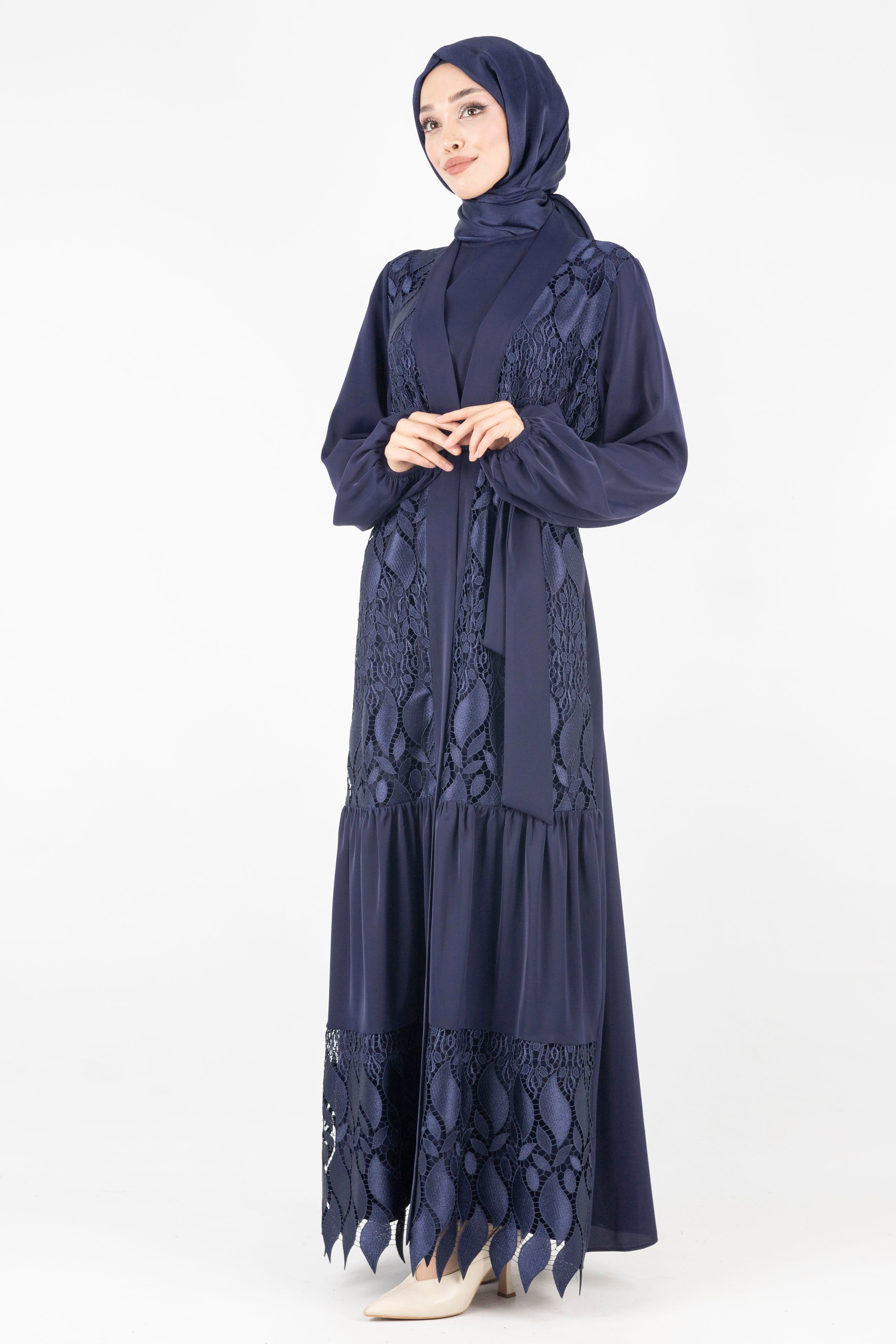 Orhan Store Dantel Abayalı Takım Lacivert OTW2558