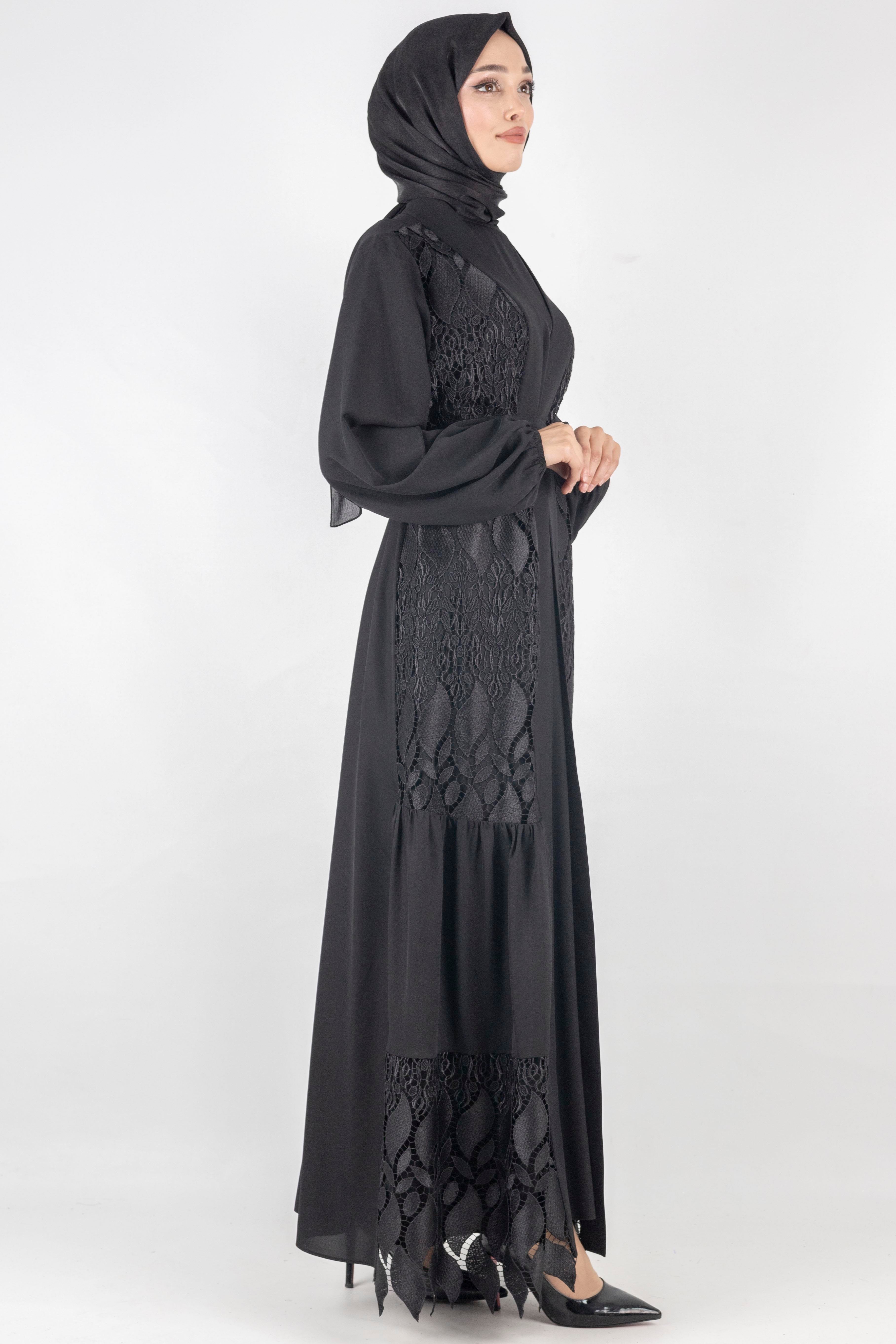 Orhan Store Dantel Abayalı Takım Siyah OTW2558