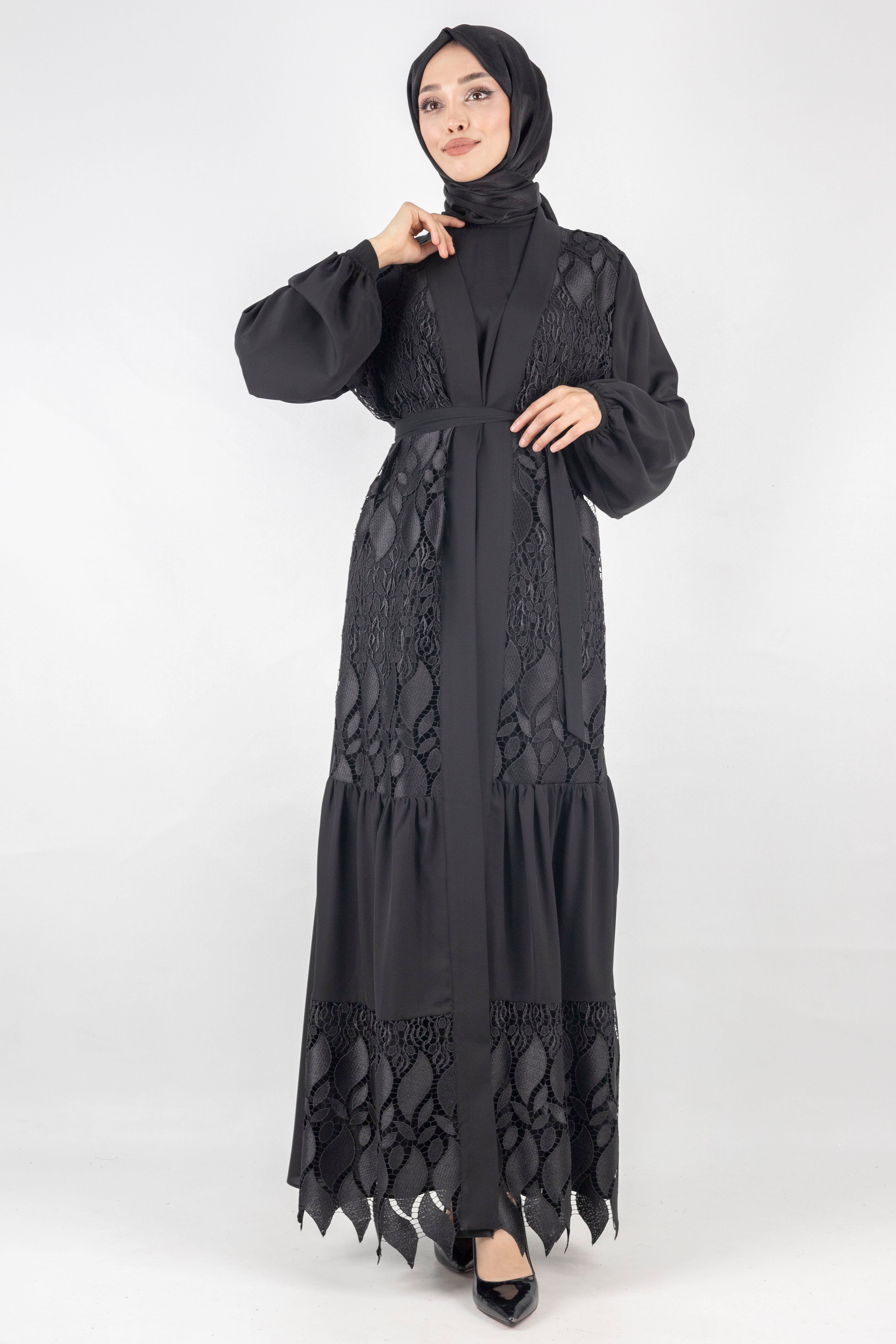 Orhan Store Dantel Abayalı Takım Siyah OTW2558