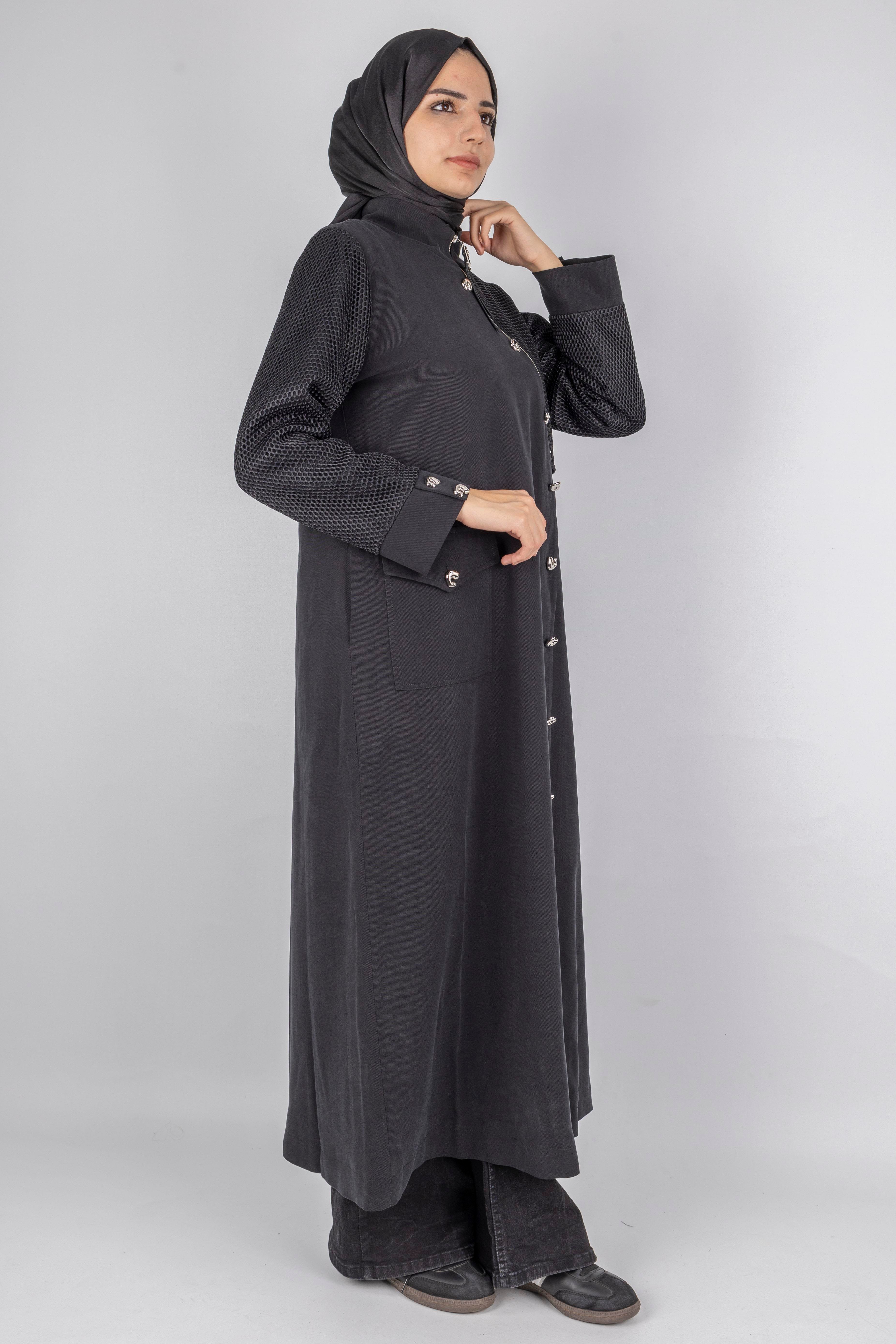 Orhan Store File Kol Desenli Cepli Tesettür Kap Siyah OTW1575