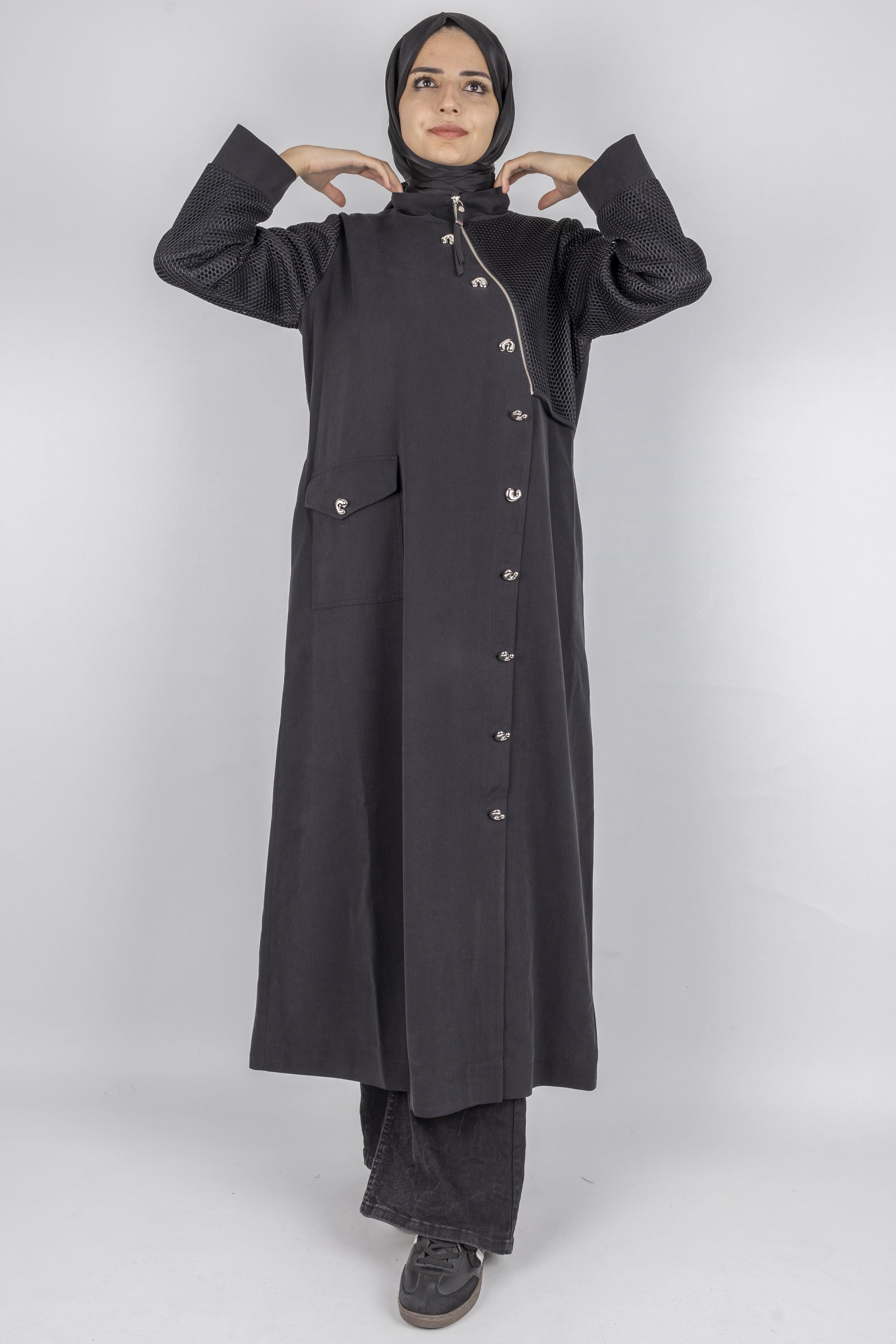 Orhan Store File Kol Desenli Cepli Tesettür Kap Siyah OTW1575