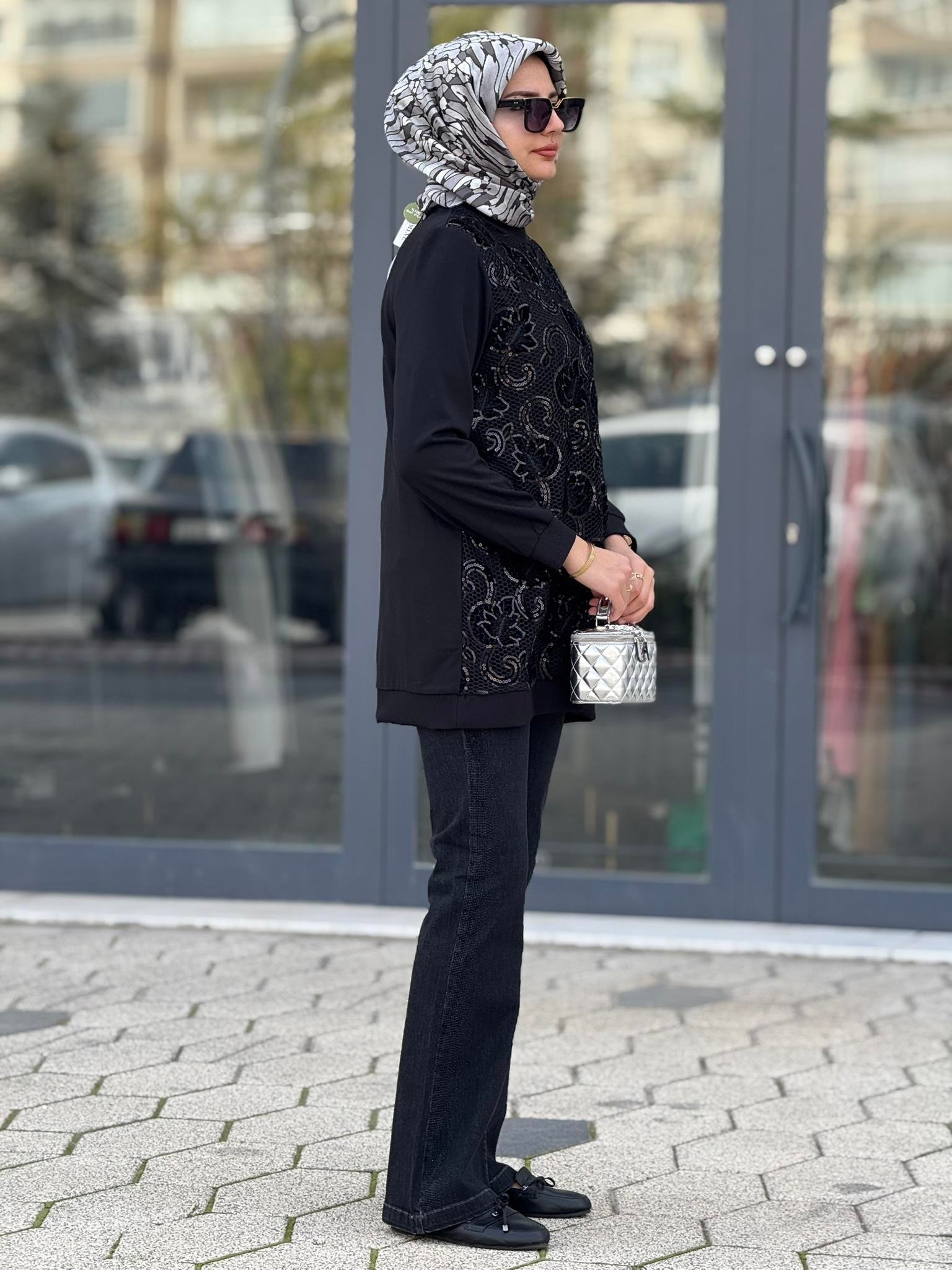 Orhan Store İşlemeli Çelik Örme Tunik Siyah OTW1335