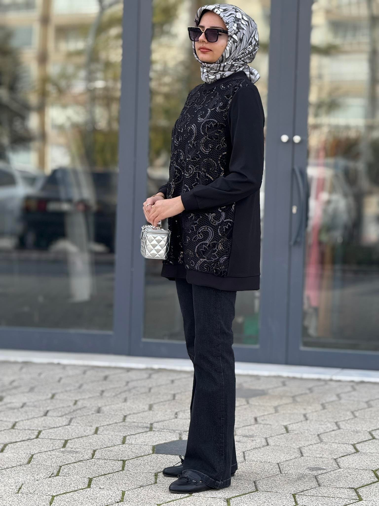 Orhan Store İşlemeli Çelik Örme Tunik Siyah OTW1335