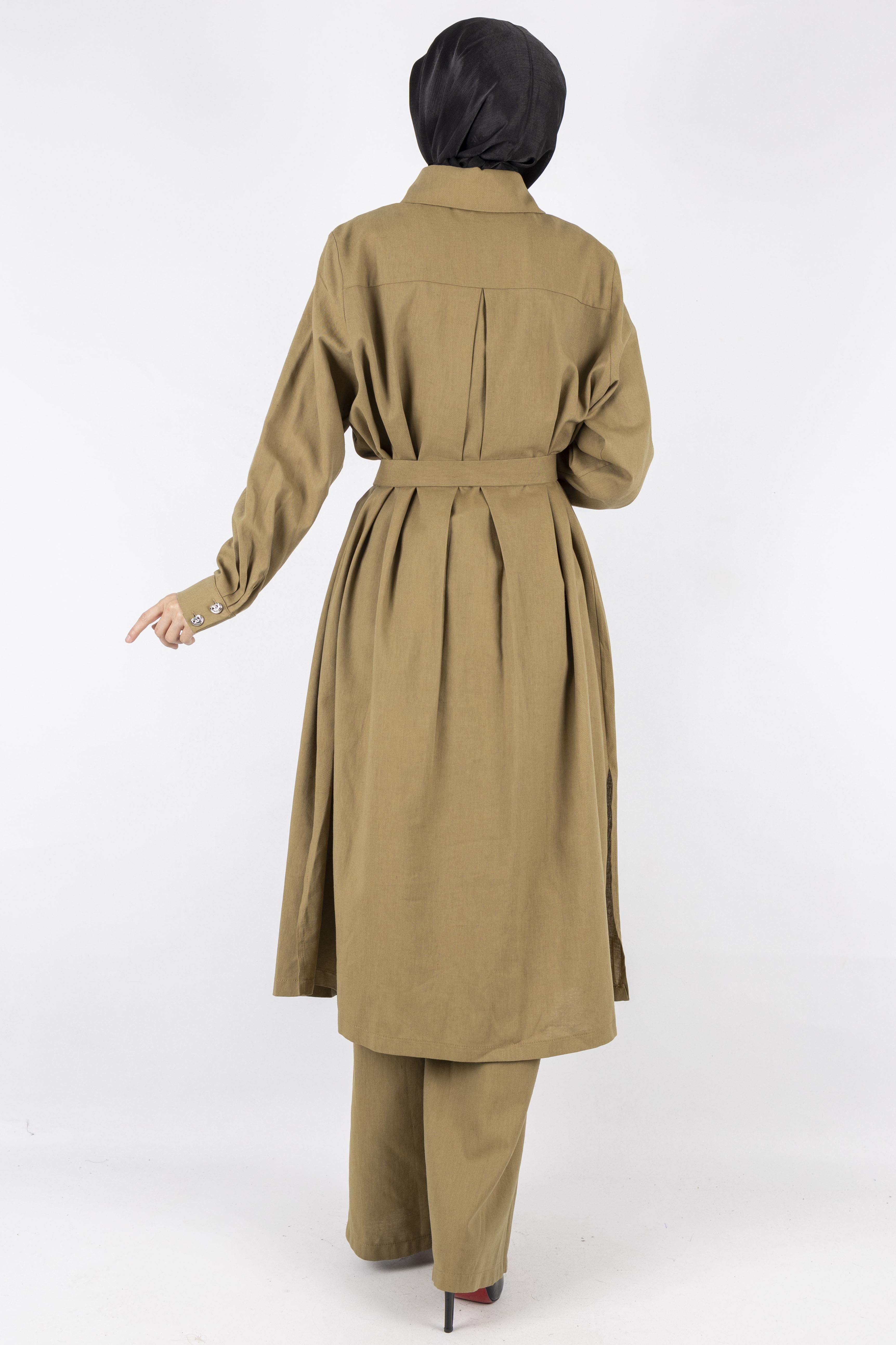 Orhan Store Keten Büyük Beden Takım Haki OTW2650