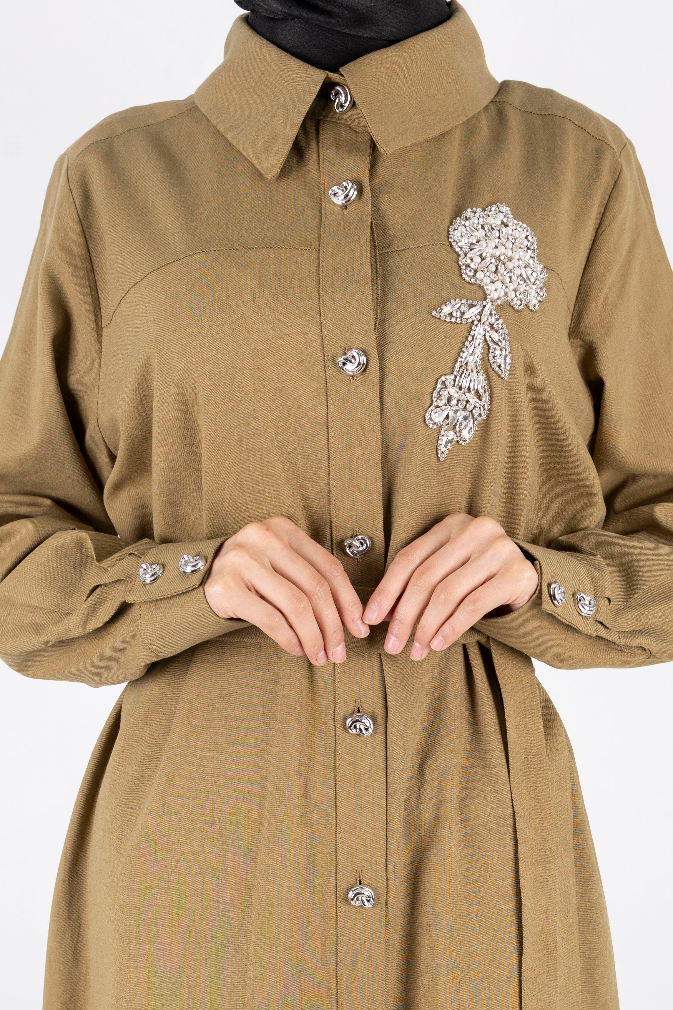 Orhan Store Keten Büyük Beden Takım Haki OTW2650