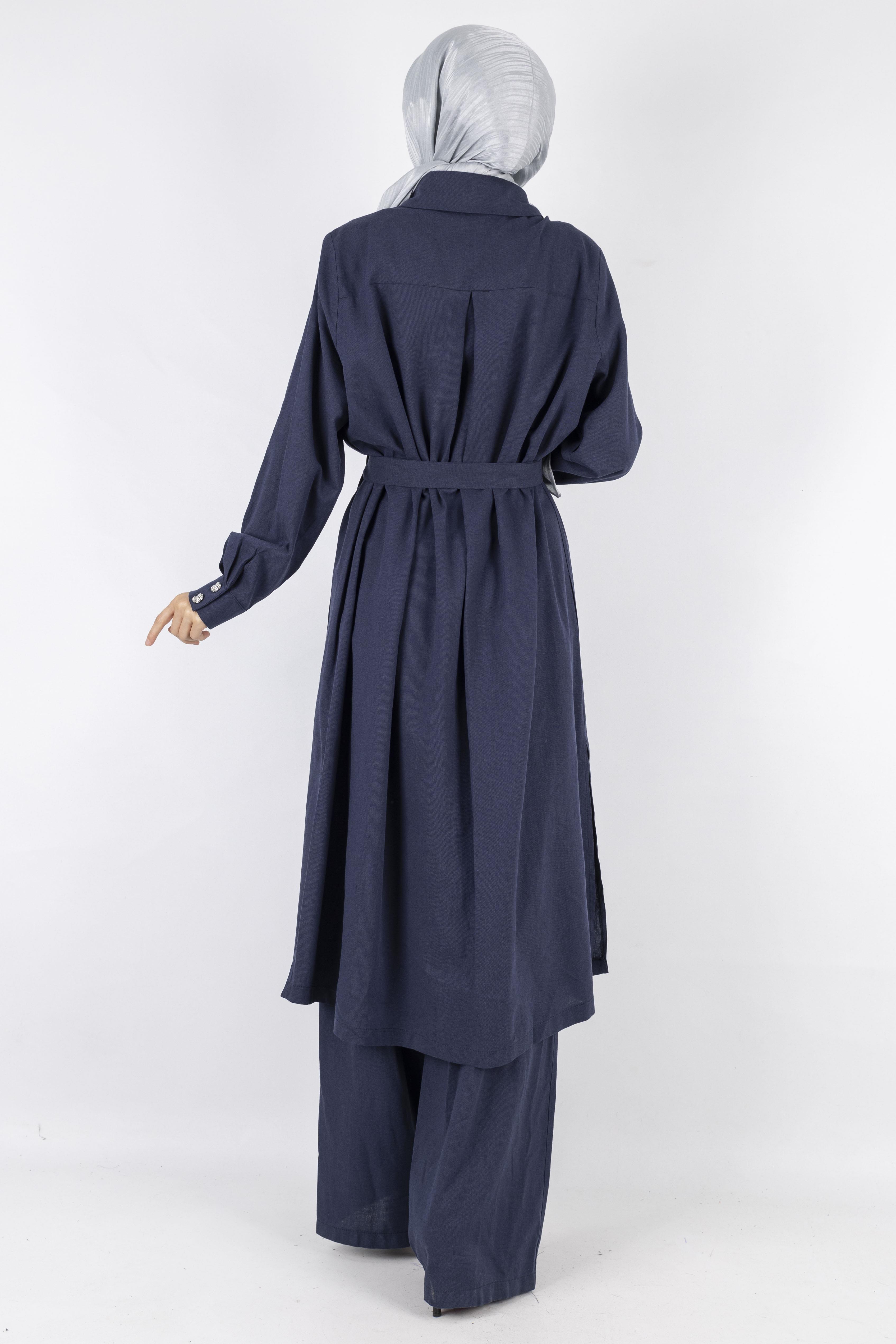 Orhan Store Keten Büyük Beden Takım Lacivert OTW2650