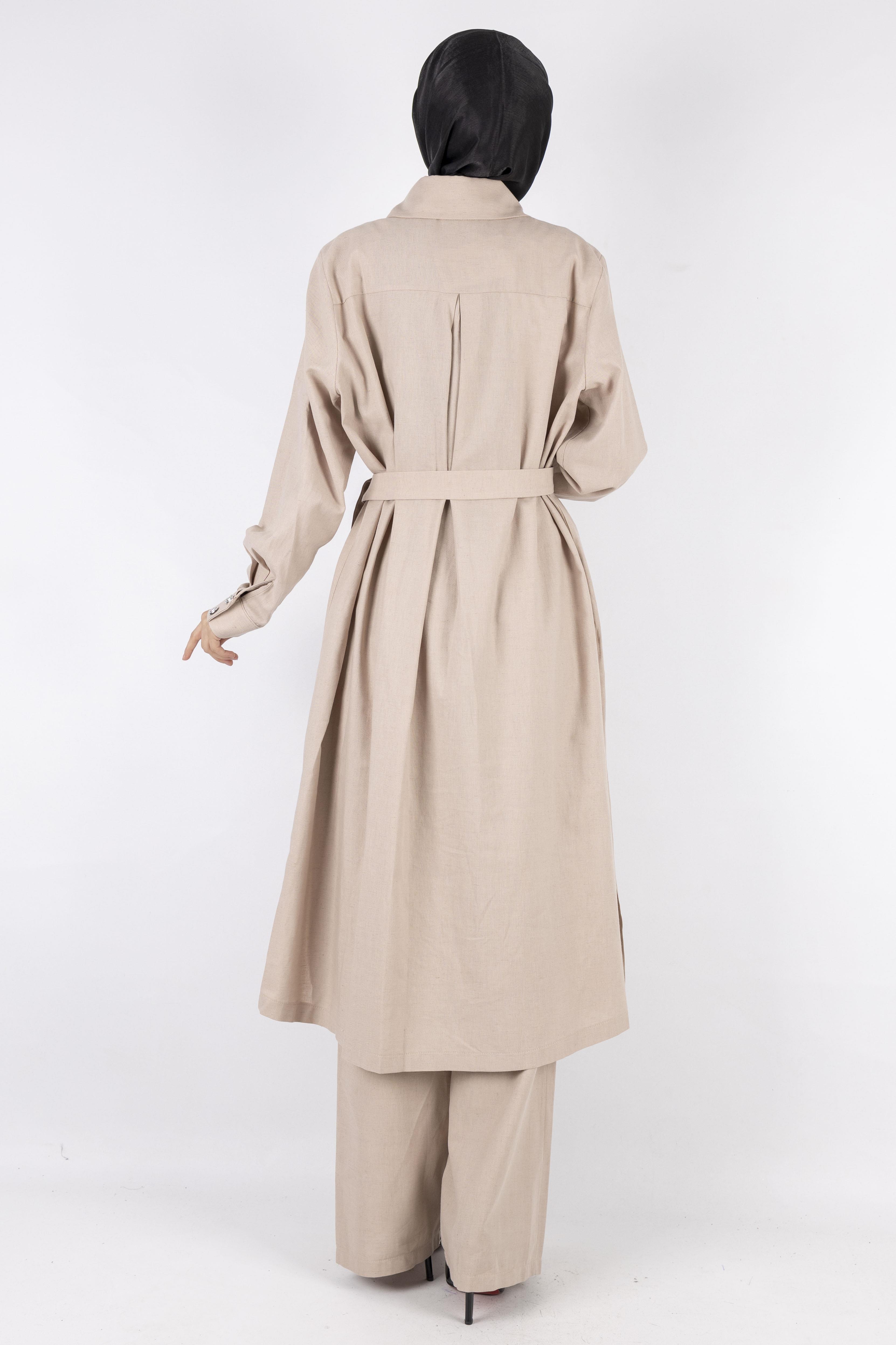 Orhan Store Keten Büyük Beden Takım Vizon OTW2650